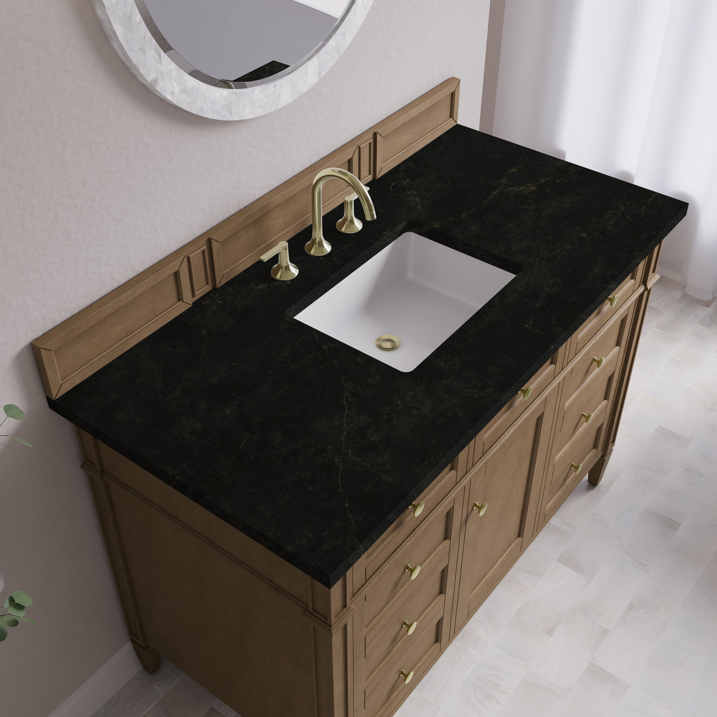 James Martin Brittany 48" Single Bathroom Vanity, Pecan with Phantome countertop