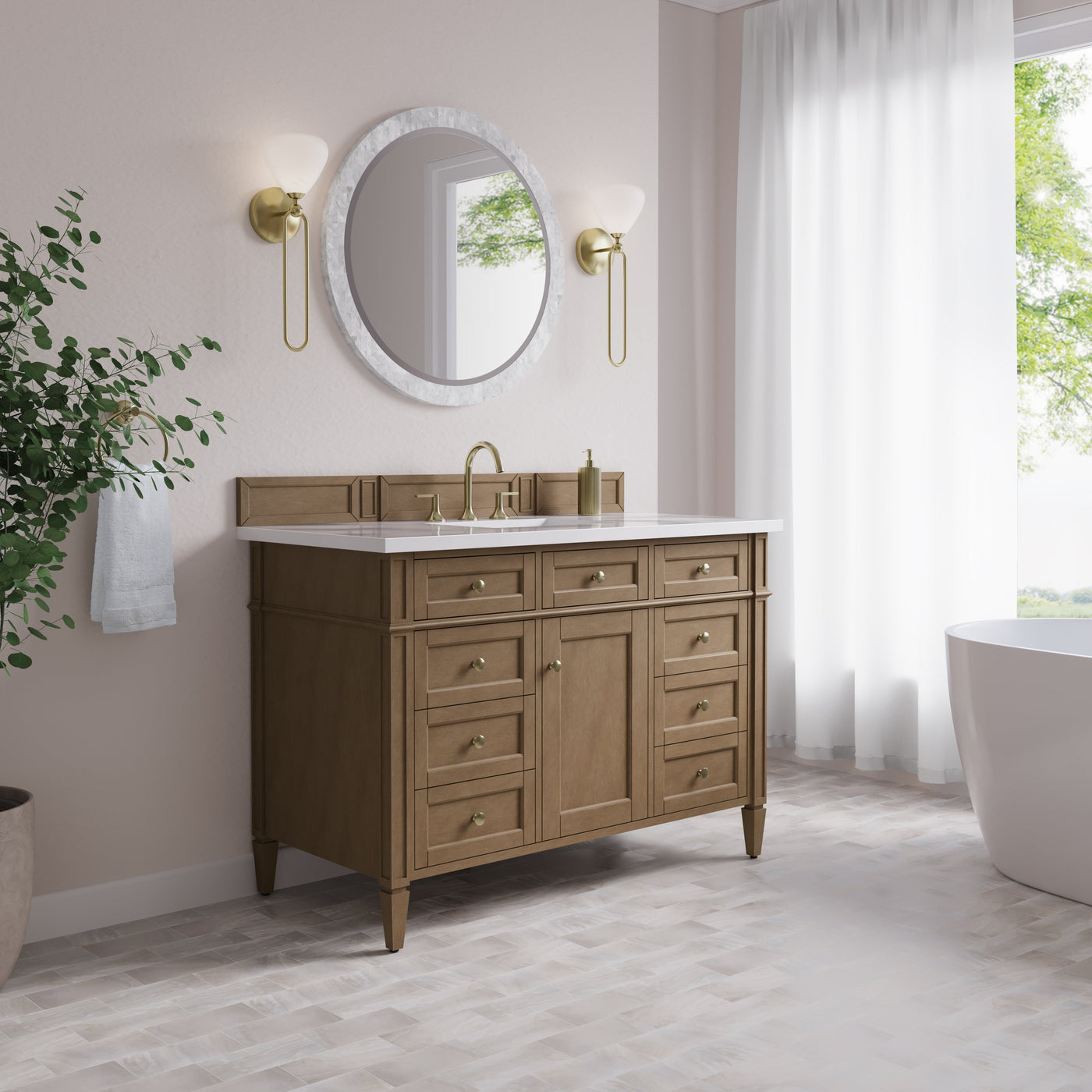 James Martin Brittany 48" Single Bathroom Vanity, Pecan, cabinet without a countertop
