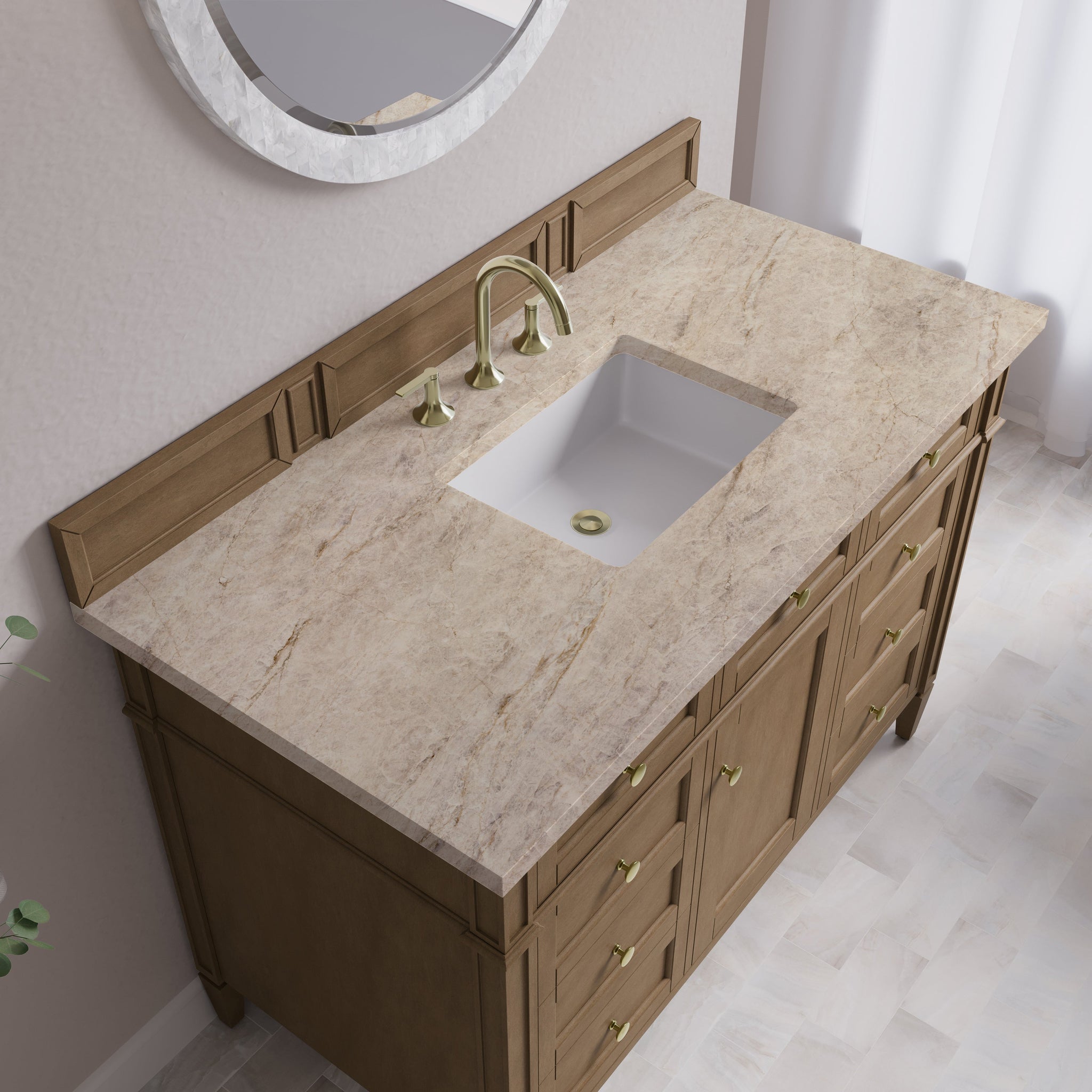 James Martin Brittany 48" Single Bathroom Vanity, Pecan with Tajnar countertop
