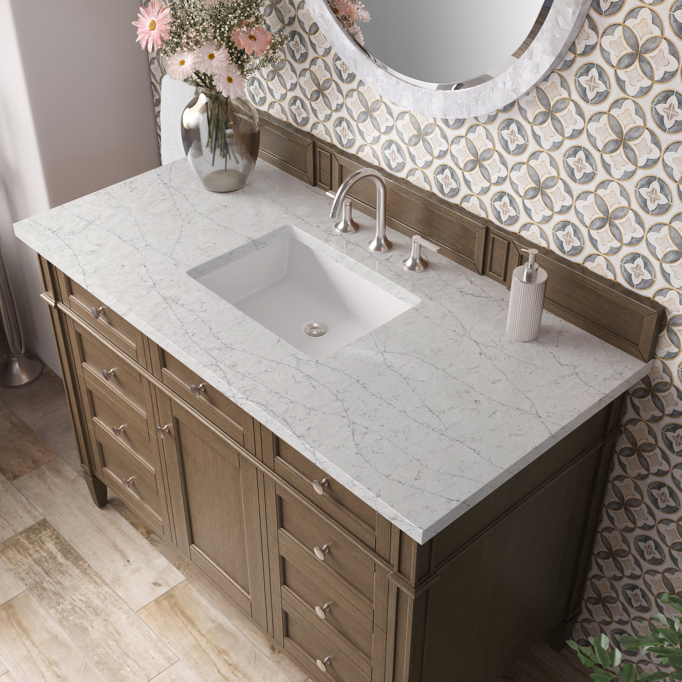 James Martin Brittany 48" Single Bathroom Vanity, Saddle Brown with Eternal Jasmine Pearl countertop