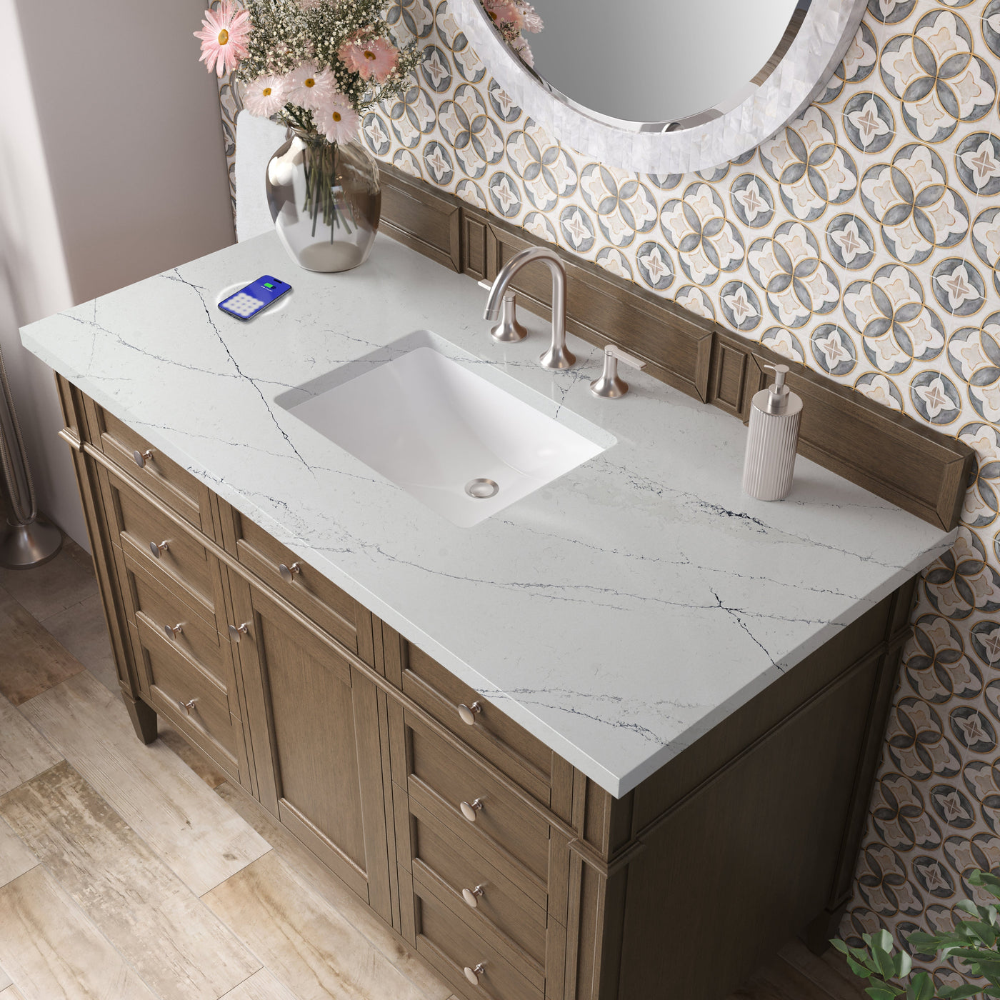 James Martin Brittany 48" Single Bathroom Vanity, Saddle Brown with Ethereal Noctis (FreePower) countertop