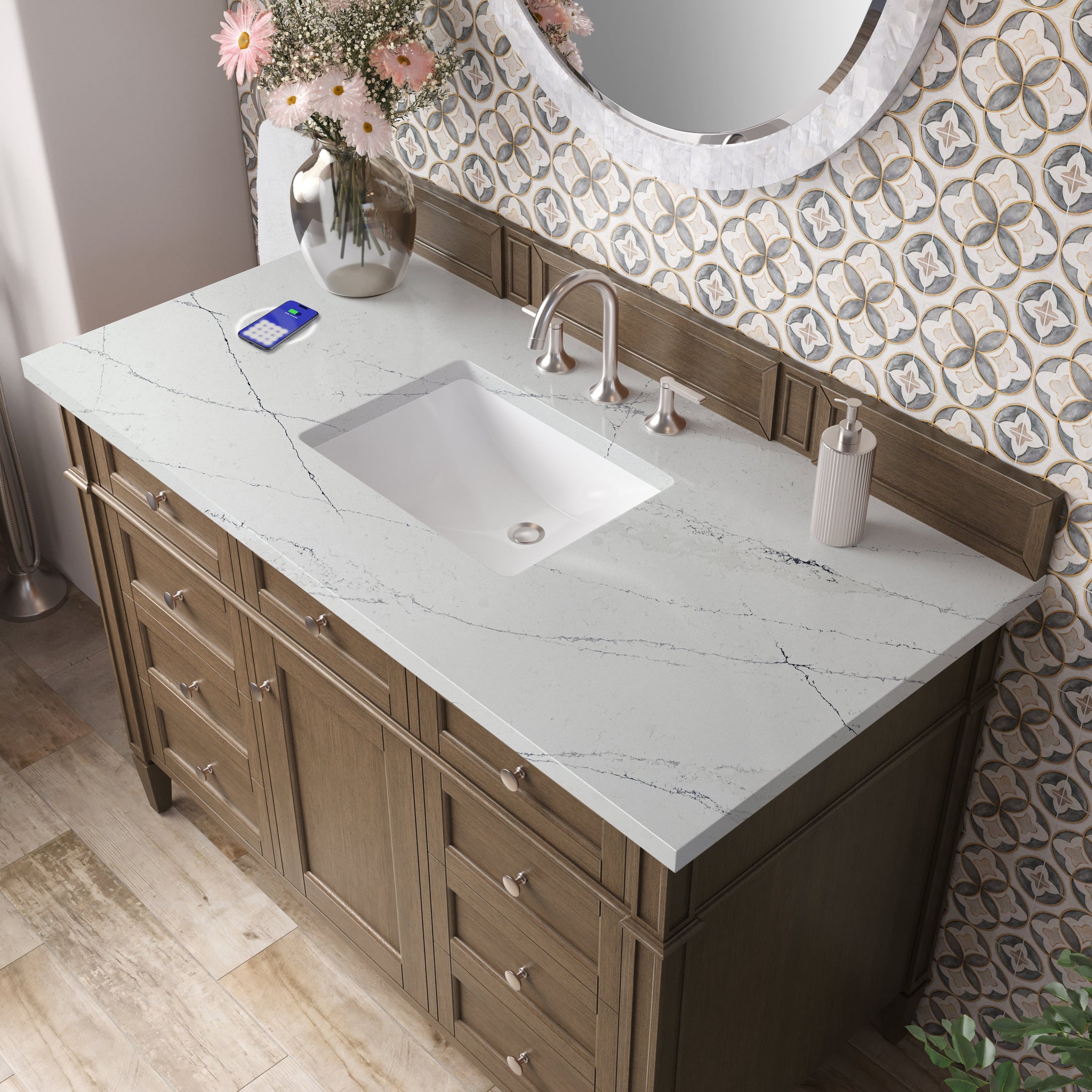 James Martin Brittany 48" Single Bathroom Vanity, Saddle Brown with Ethereal Noctis (FreePower) countertop