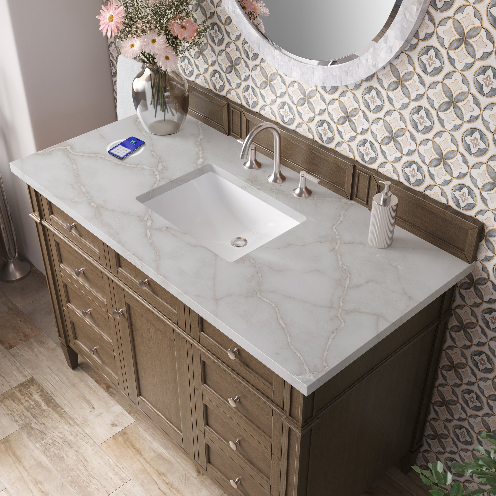 James Martin Brittany 48" Single Bathroom Vanity, Saddle Brown with Victorian Silver (FreePower) countertop