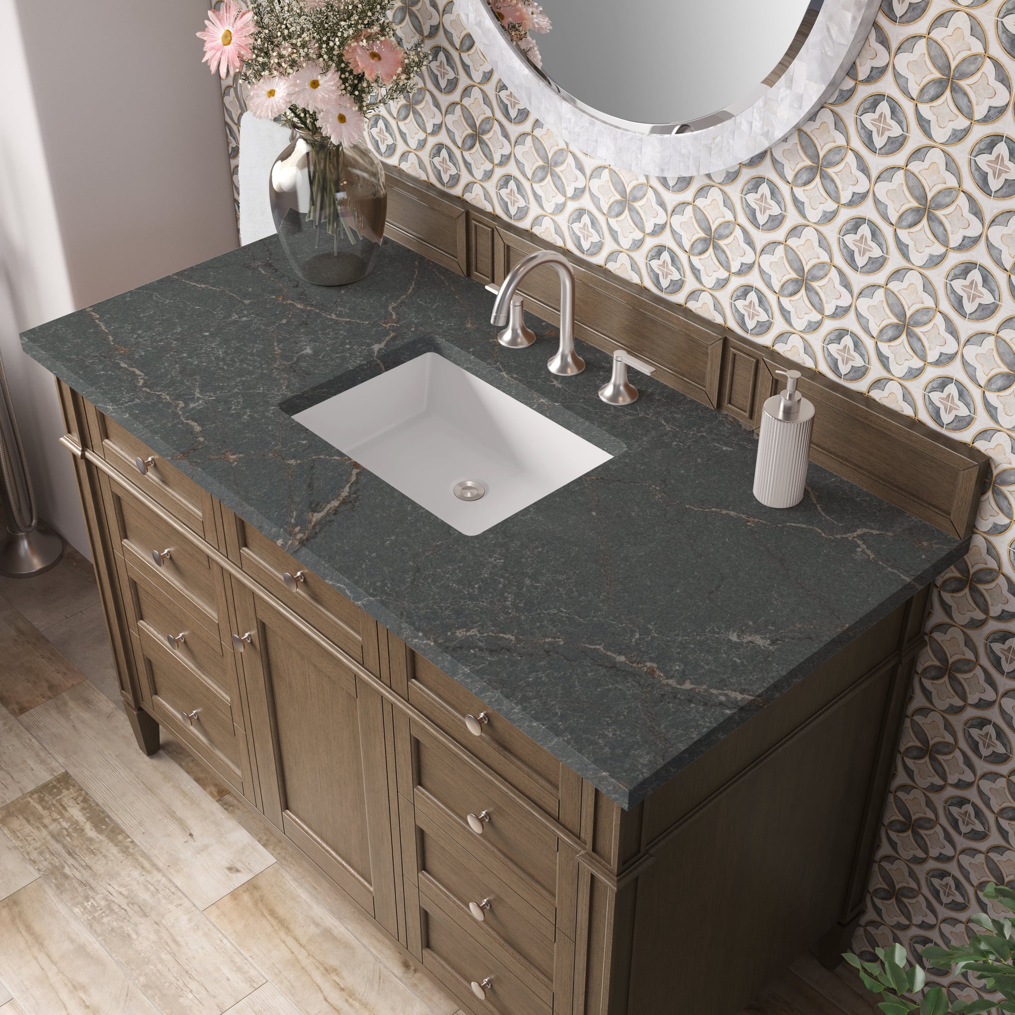 James Martin Brittany 48" Single Bathroom Vanity, Saddle Brown with Parisien Bleu countertop