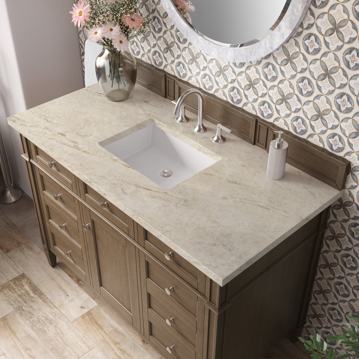 James Martin Brittany 48" Single Bathroom Vanity, Saddle Brown with Tajnar countertop
