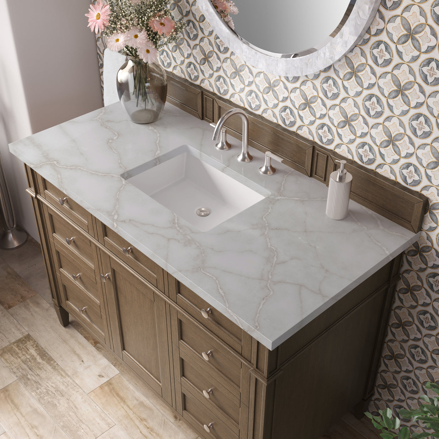James Martin Brittany 48" Single Bathroom Vanity, Saddle Brown with Victorian Silver countertop