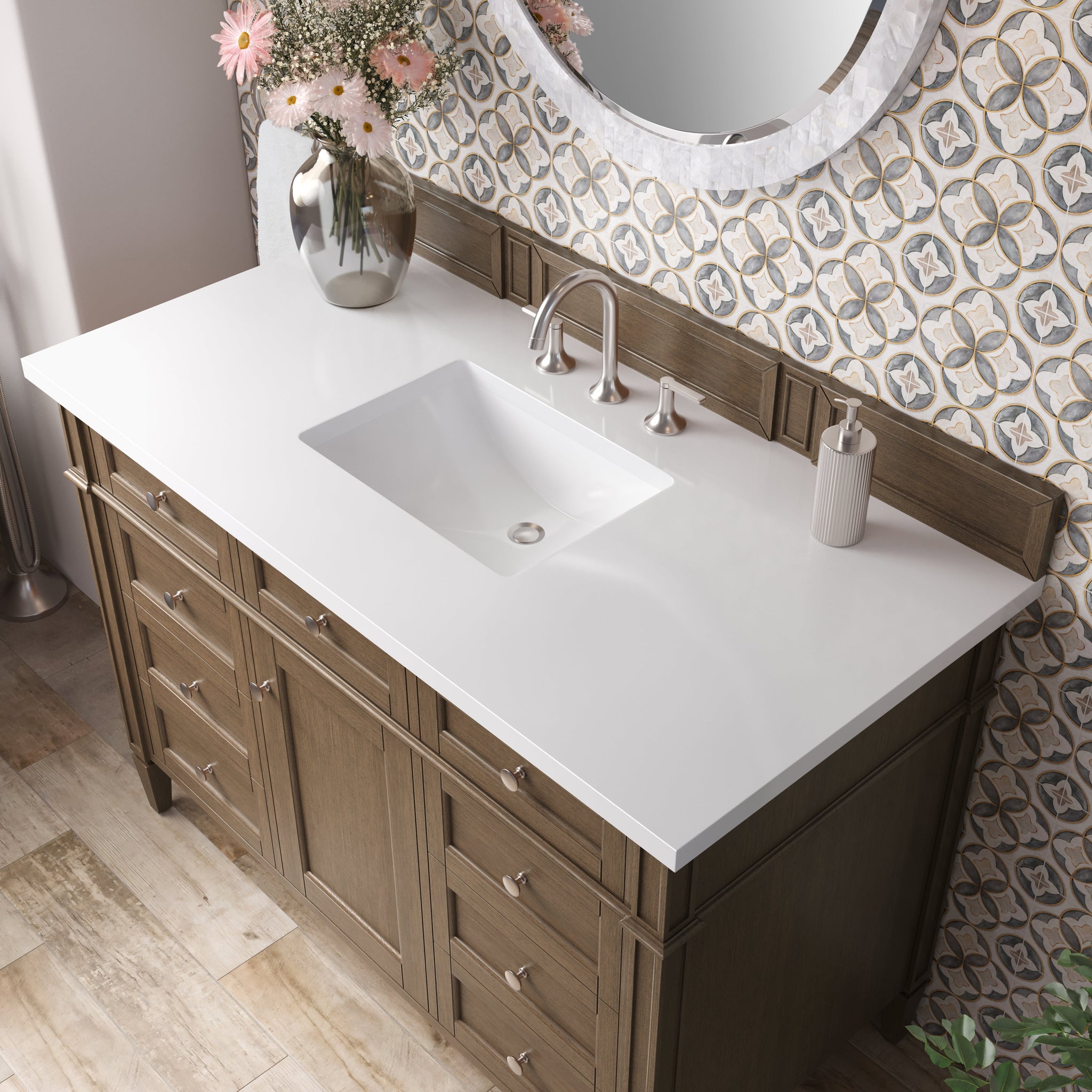 James Martin Brittany 48" Single Bathroom Vanity, Saddle Brown with White Zeus countertop