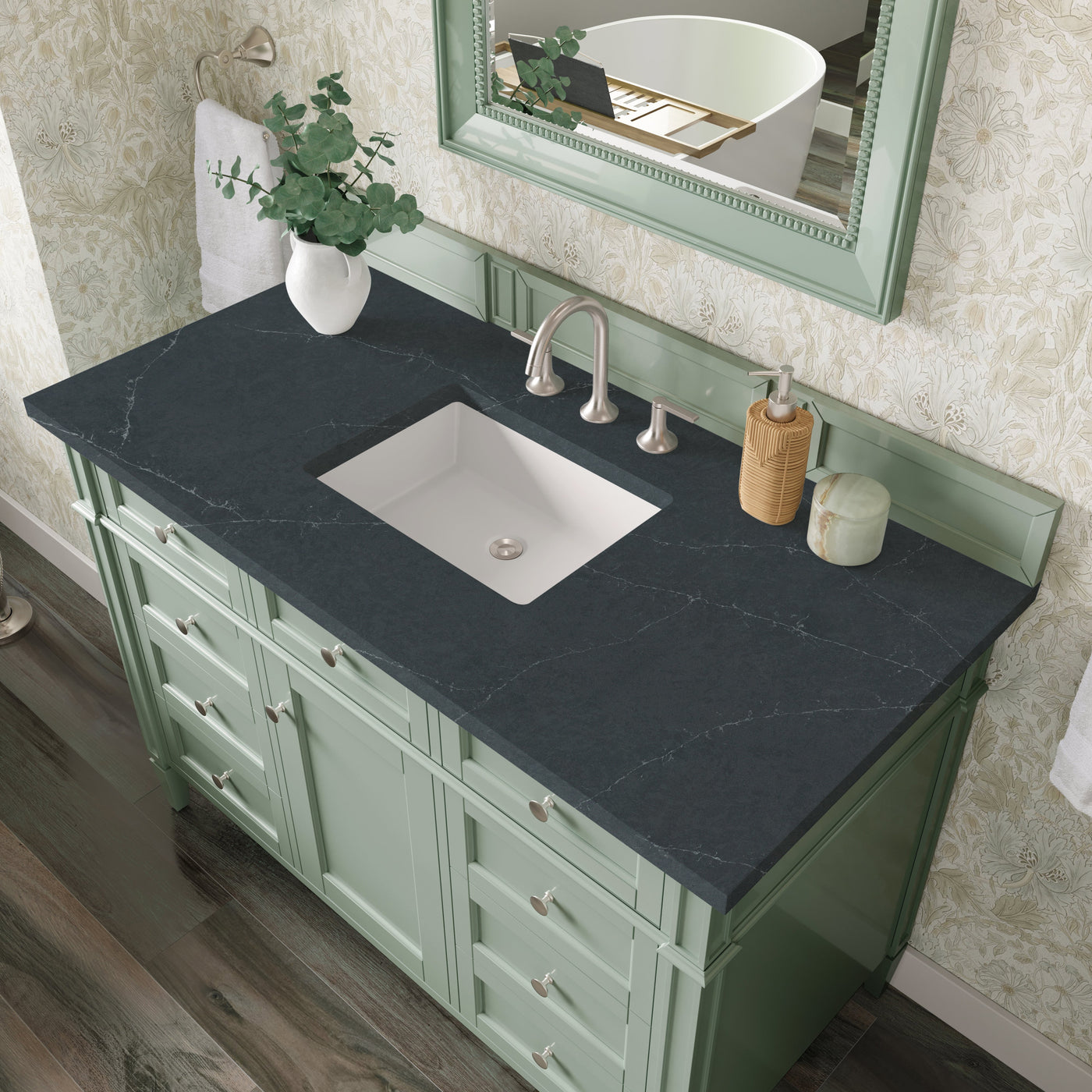 James Martin Brittany 48" Single Bathroom Vanity, Sage Green with Charcoal Soapstone countertop