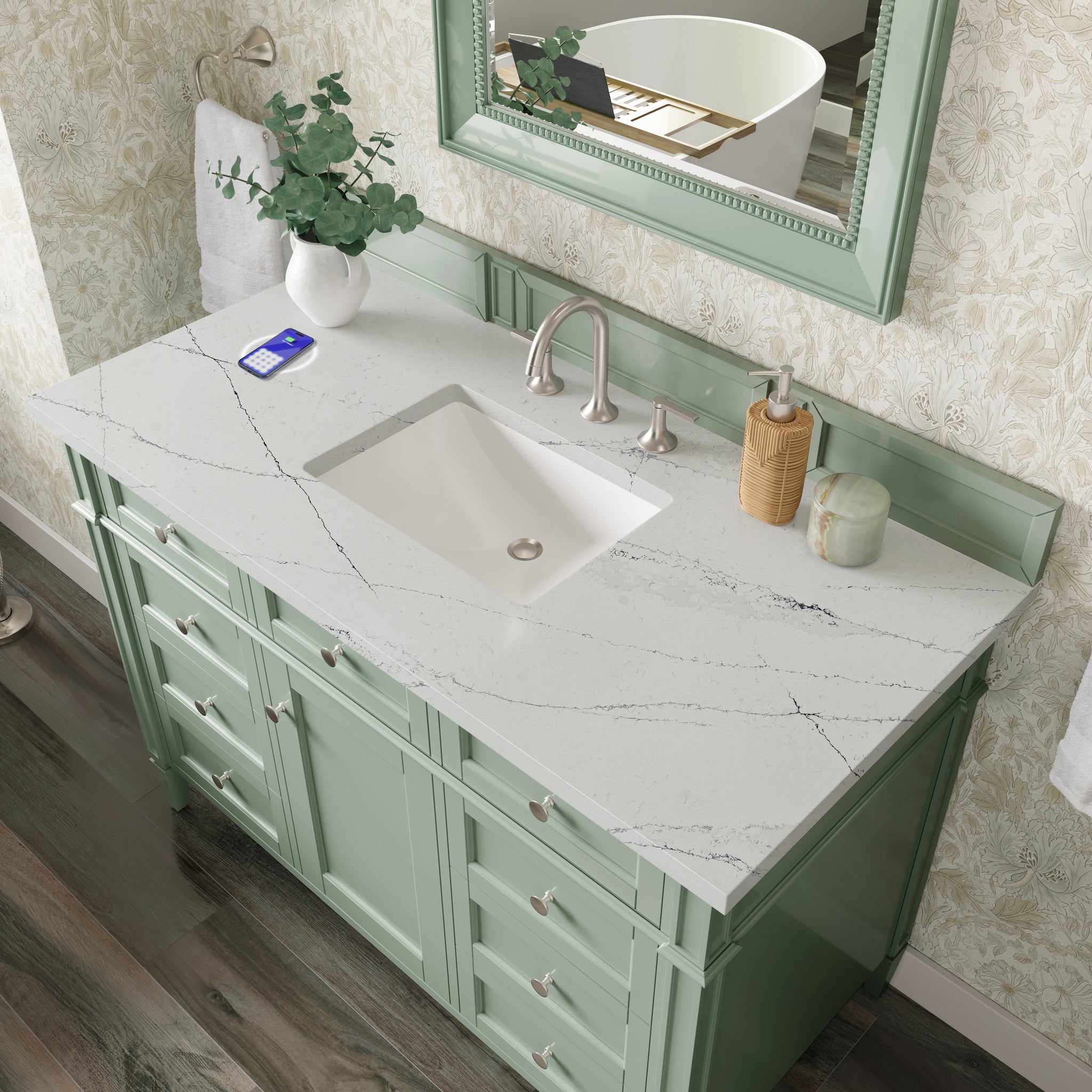 James Martin Brittany 48" Single Bathroom Vanity, Sage Green with Ethereal Noctis (FreePower) countertop