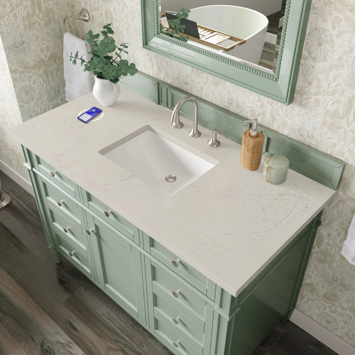 James Martin Brittany 48" Single Bathroom Vanity, Sage Green with Siberian (FreePower) countertop