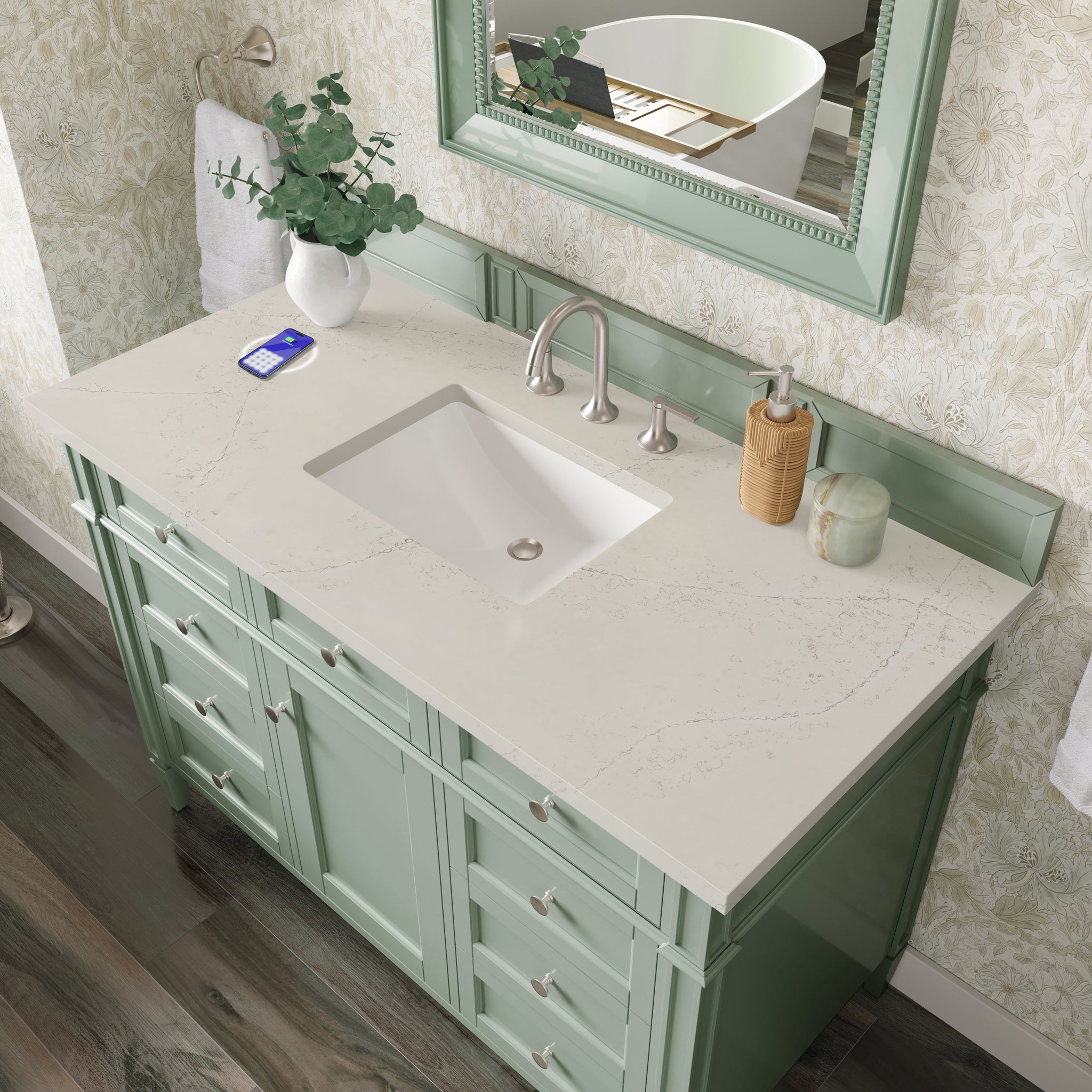 James Martin Brittany 48" Single Bathroom Vanity, Sage Green with Siberian (FreePower) countertop