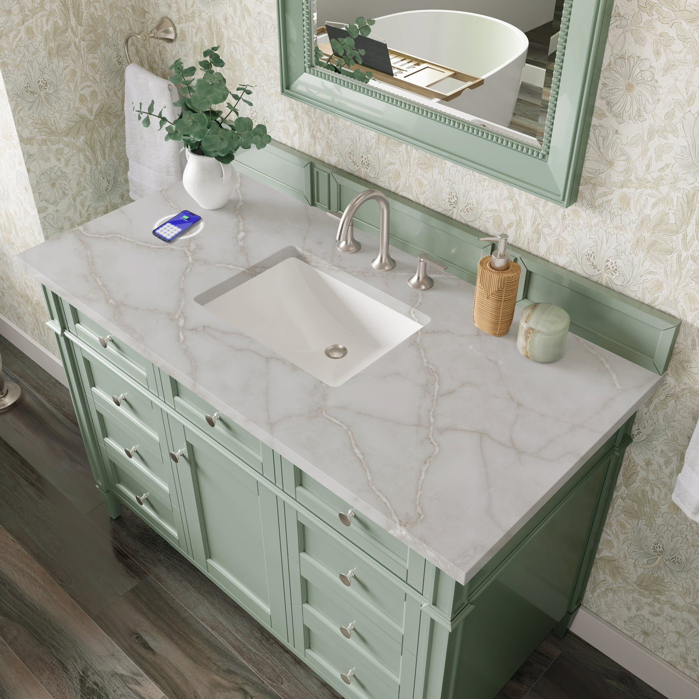 James Martin Brittany 48" Single Bathroom Vanity, Sage Green with Victorian Silver (FreePower) countertop