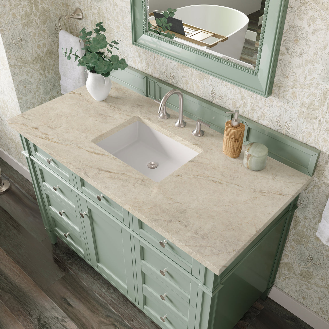 James Martin Brittany 48" Single Bathroom Vanity, Sage Green with Tajnar countertop