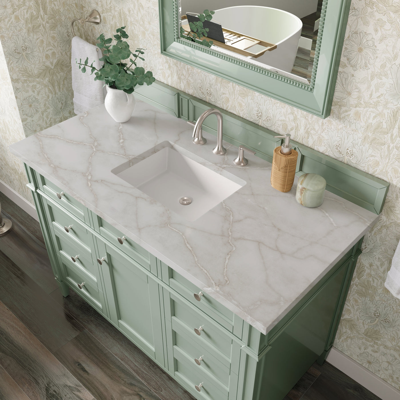 James Martin Brittany 48" Single Bathroom Vanity, Sage Green with Victorian Silver countertop