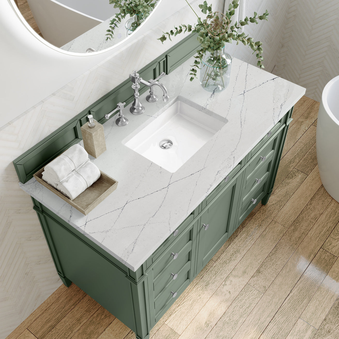 James Martin Brittany 48" Single Bathroom Vanity, Smokey Celadon with Ethereal Noctis countertop