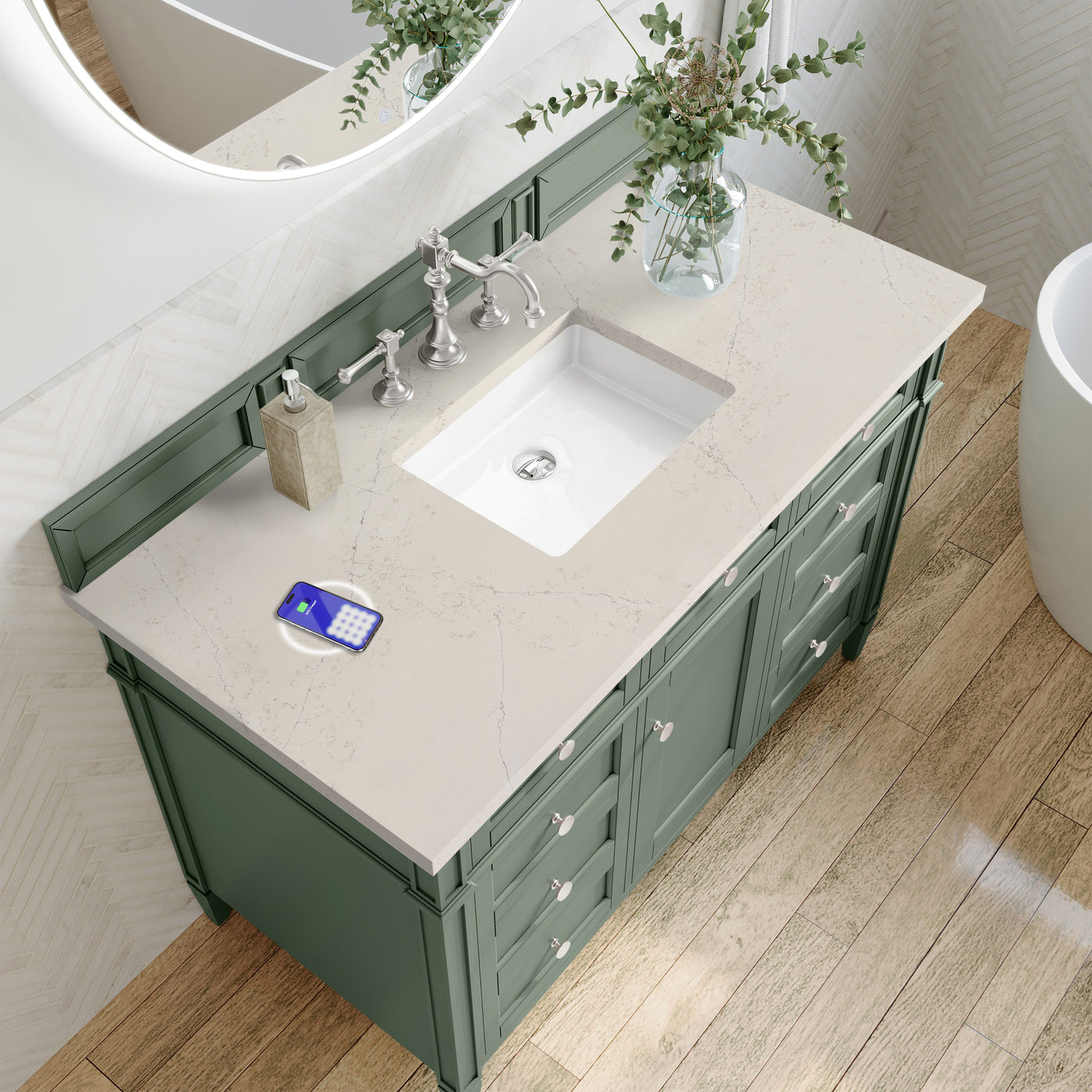 James Martin Brittany 48" Single Bathroom Vanity, Smokey Celadon with Siberian (FreePower) countertop