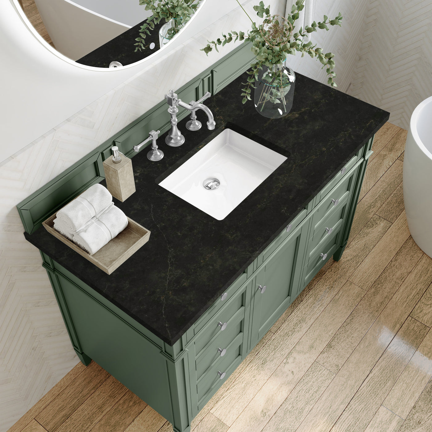 James Martin Brittany 48" Single Bathroom Vanity, Smokey Celadon with Phantome countertop