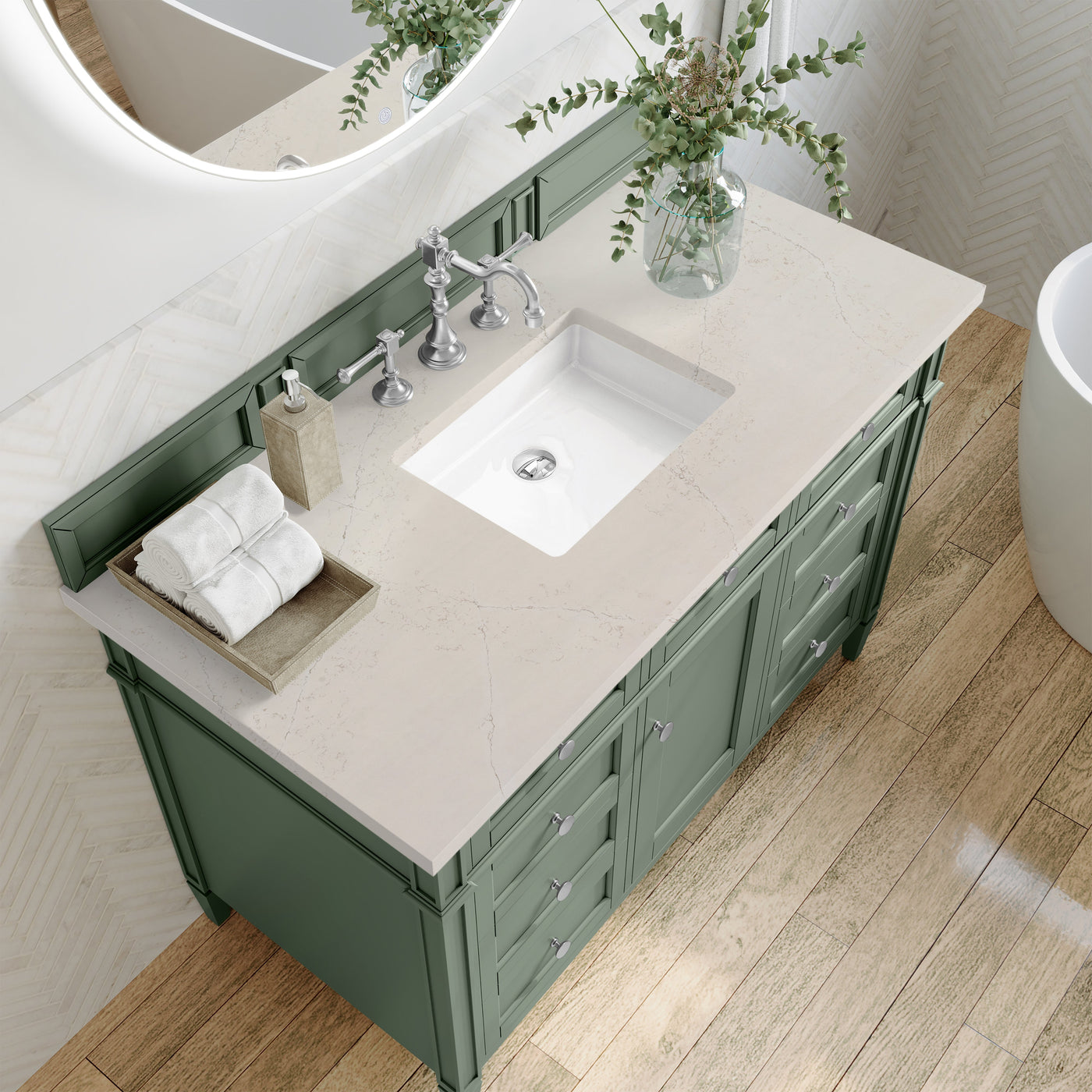 James Martin Brittany 48" Single Bathroom Vanity, Smokey Celadon with Siberian countertop