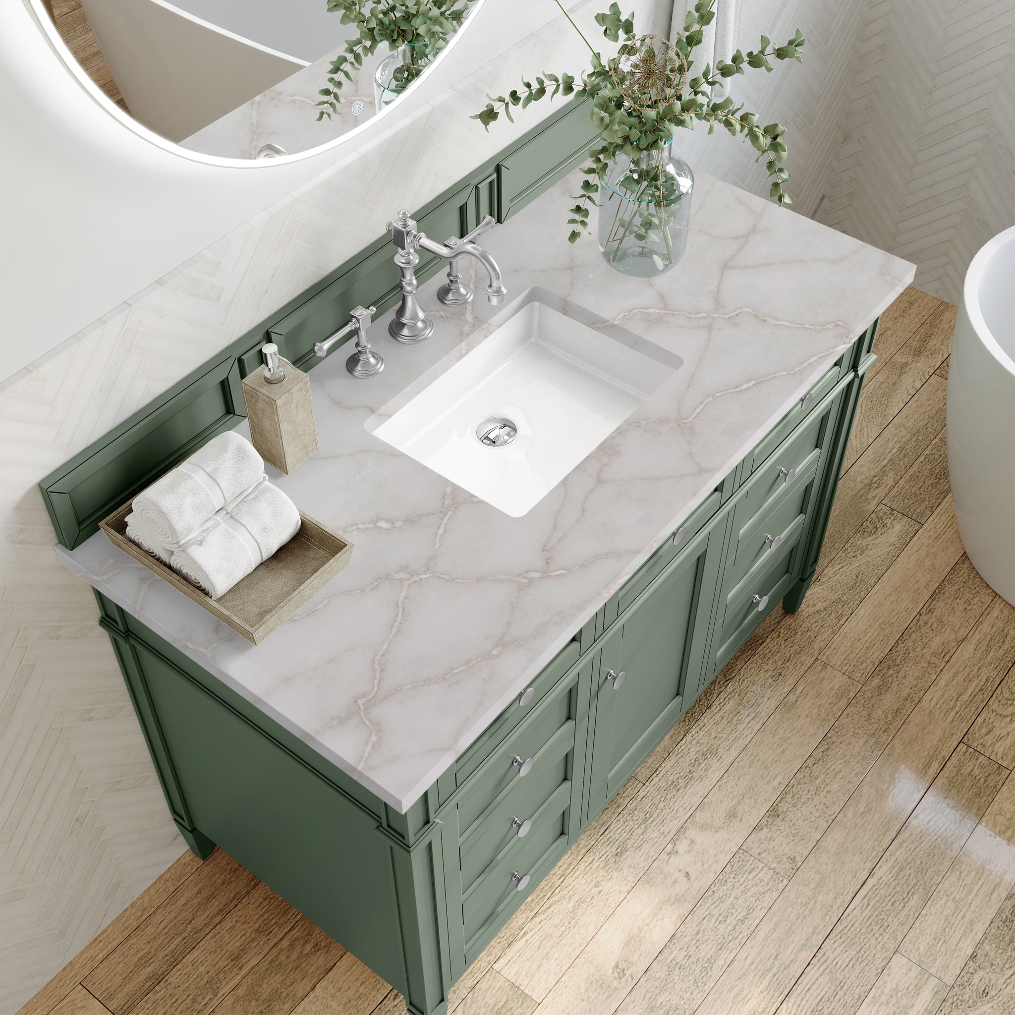 James Martin Brittany 48" Single Bathroom Vanity, Smokey Celadon with Victorian Silver countertop