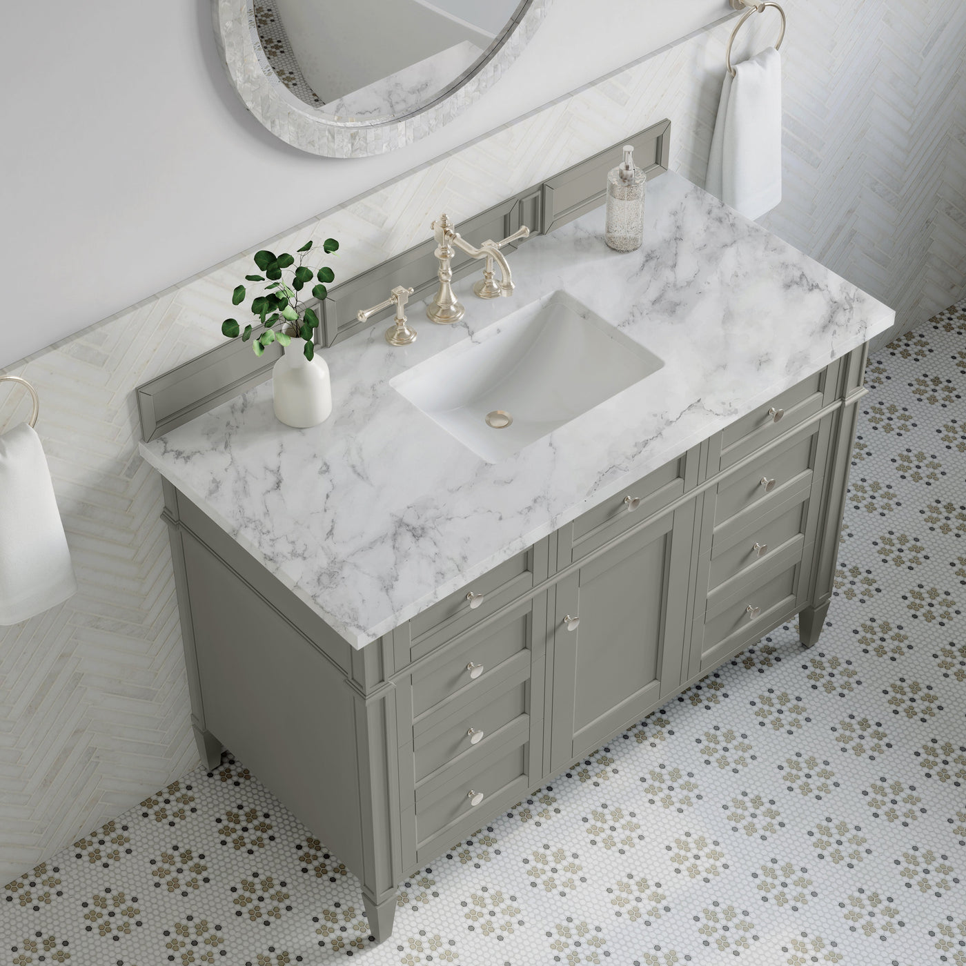 James Martin Brittany 48" Single Bathroom Vanity, Urban Gray with Carrara White countertop