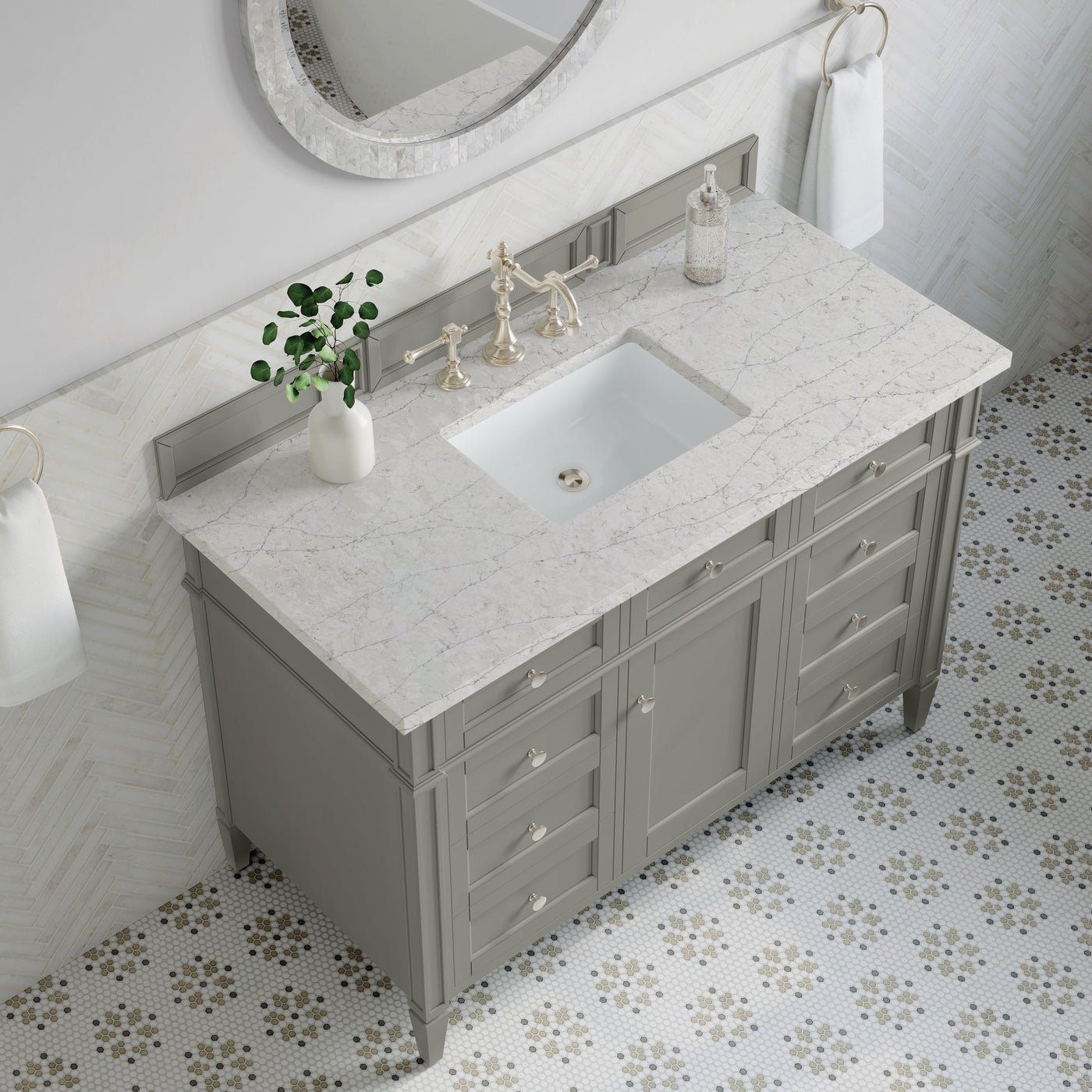 James Martin Brittany 48" Single Bathroom Vanity, Urban Gray with Eternal Jasmine Pearl countertop
