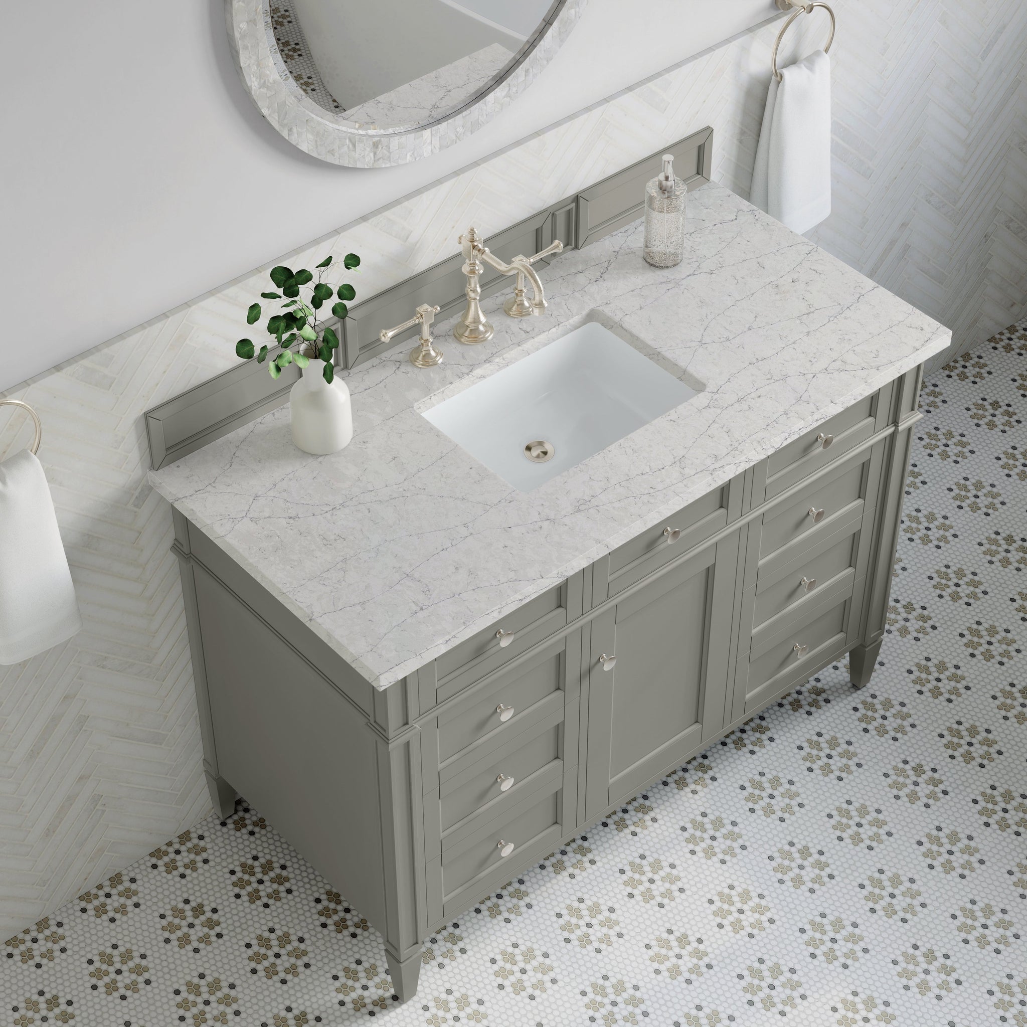 James Martin Brittany 48" Single Bathroom Vanity, Urban Gray with Eternal Jasmine Pearl countertop