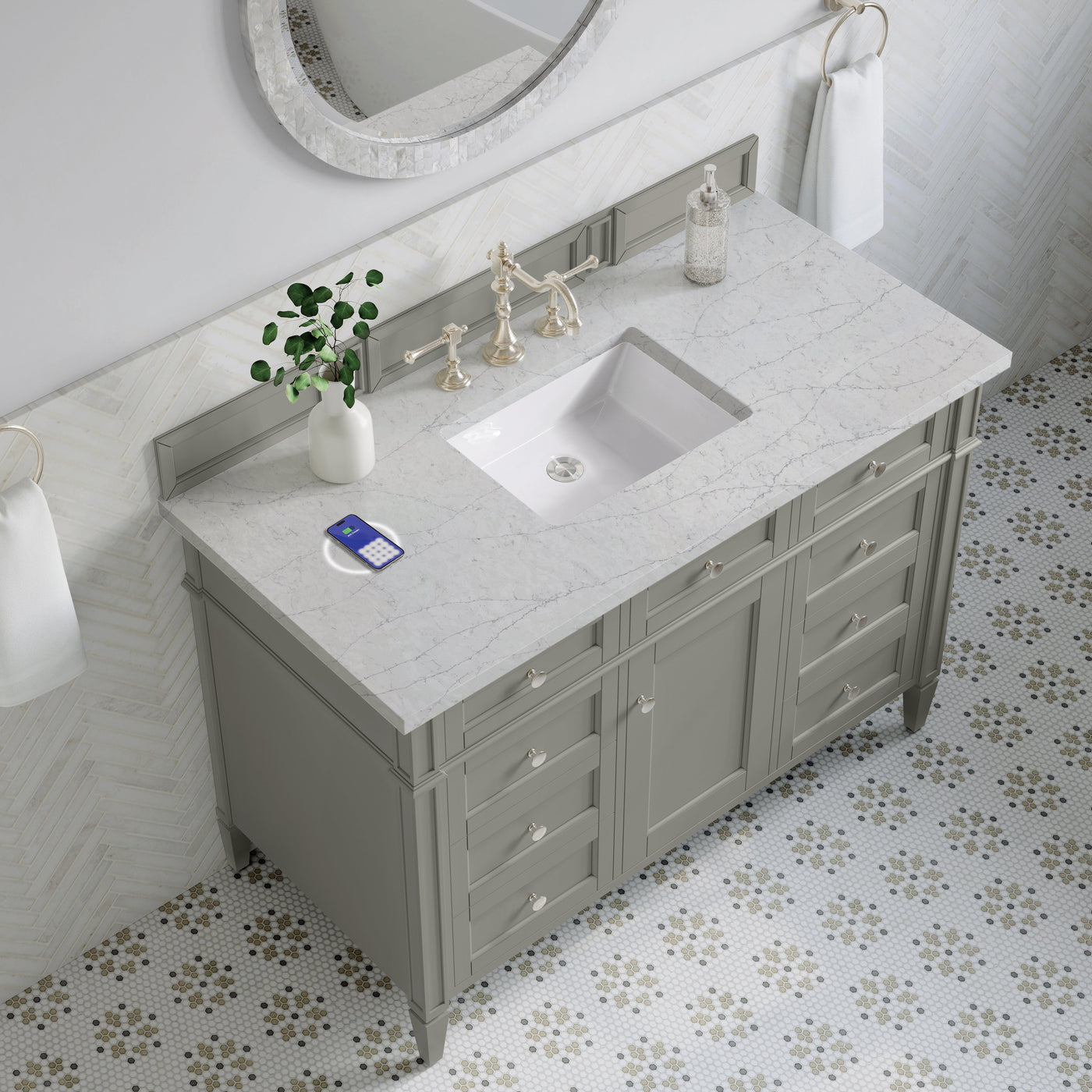 James Martin Brittany 48" Single Bathroom Vanity, Urban Gray with Eternal Jasmine Pearl (FreePower) countertop