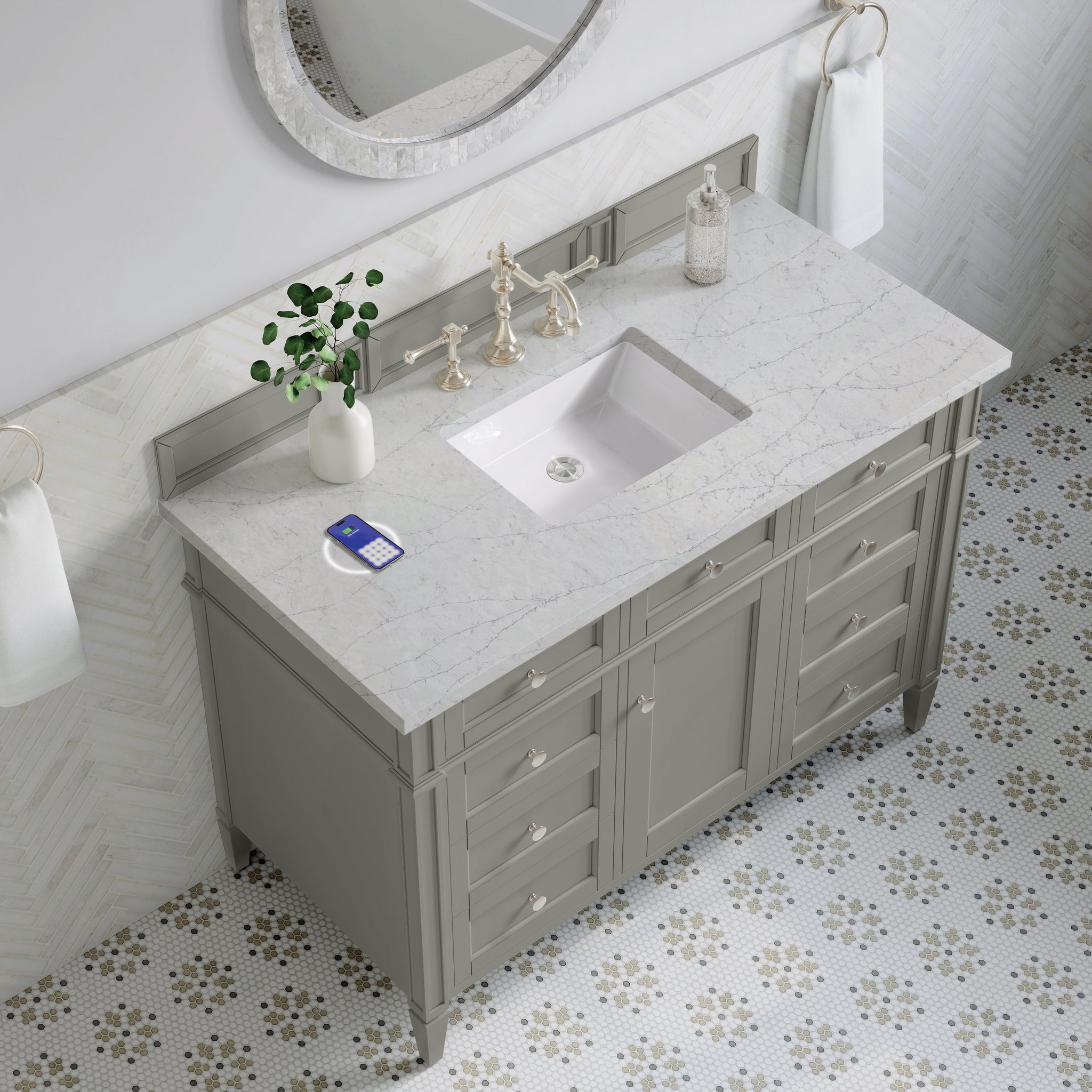 James Martin Brittany 48" Single Bathroom Vanity, Urban Gray with Eternal Jasmine Pearl (FreePower) countertop