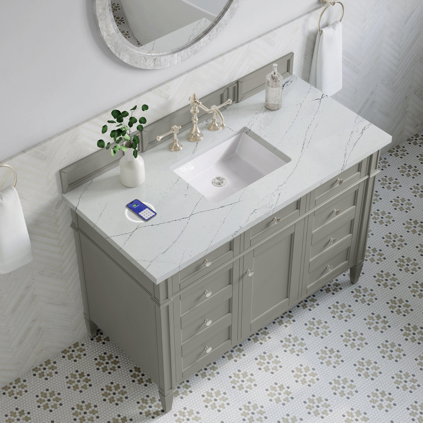 James Martin Brittany 48" Single Bathroom Vanity, Urban Gray with Ethereal Noctis (FreePower) countertop