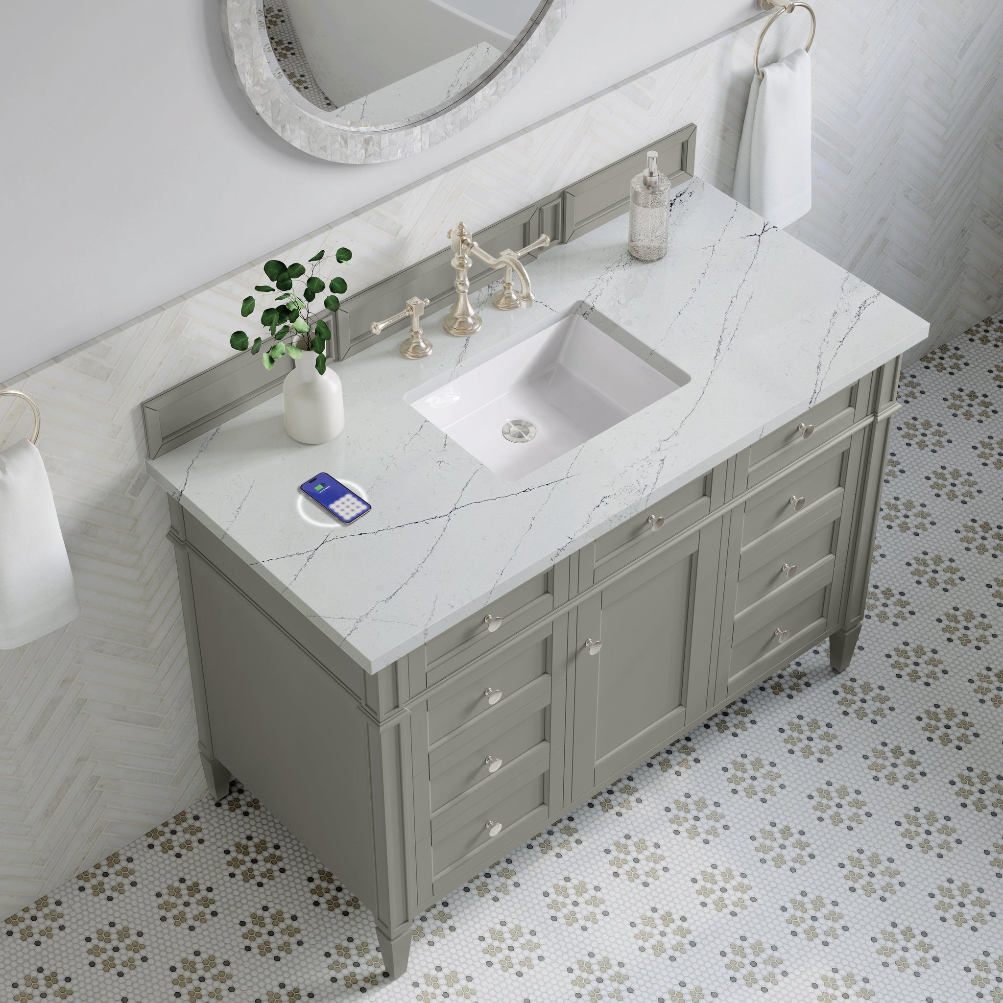 James Martin Brittany 48" Single Bathroom Vanity, Urban Gray with Ethereal Noctis (FreePower) countertop