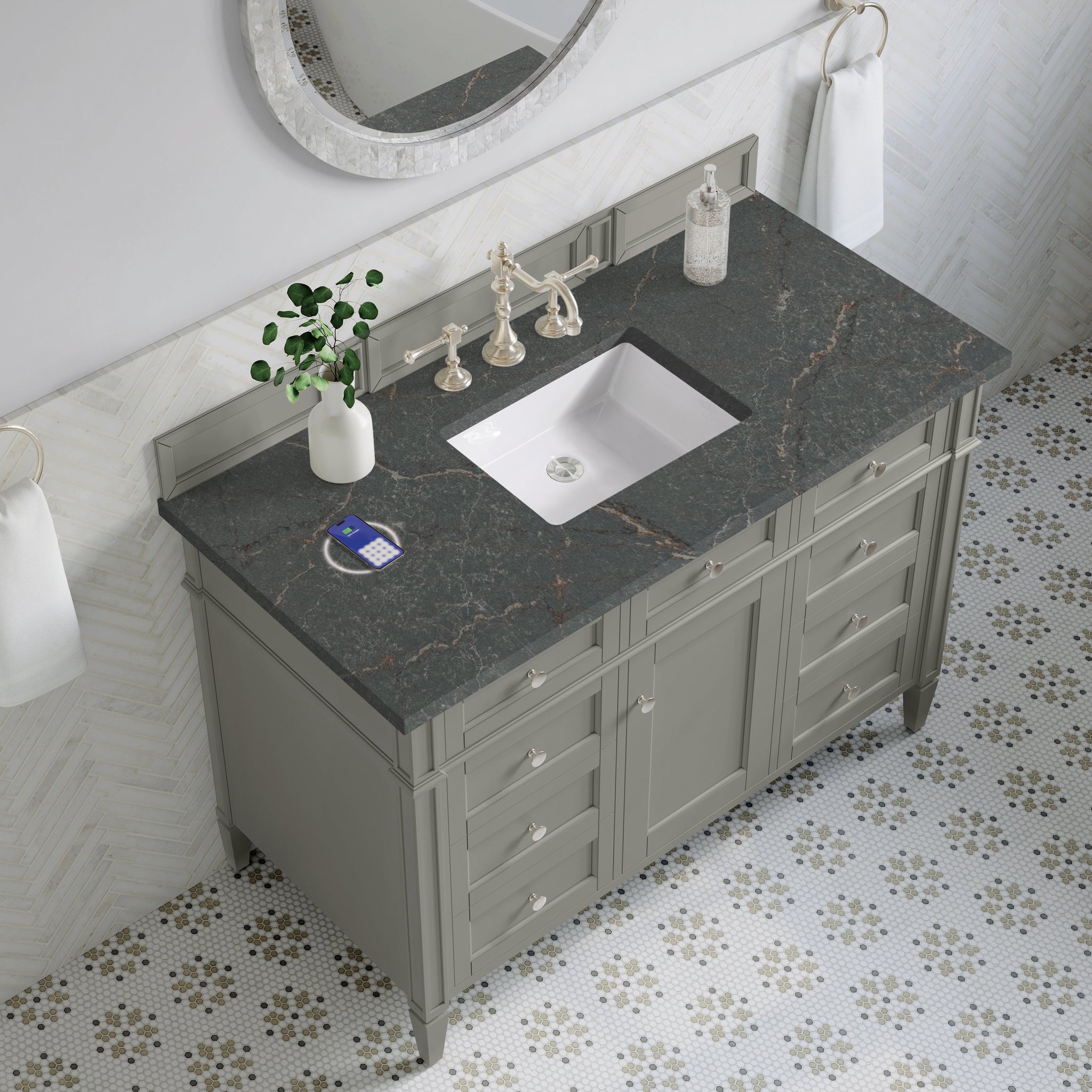 James Martin Brittany 48" Single Bathroom Vanity, Urban Gray with Parisien Bleu (FreePower) countertop