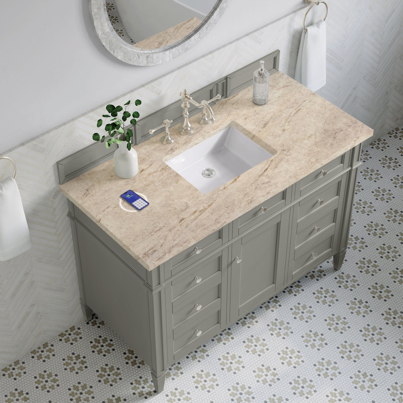 James Martin Brittany 48" Single Bathroom Vanity, Urban Gray with Tajnar (FreePower) countertop