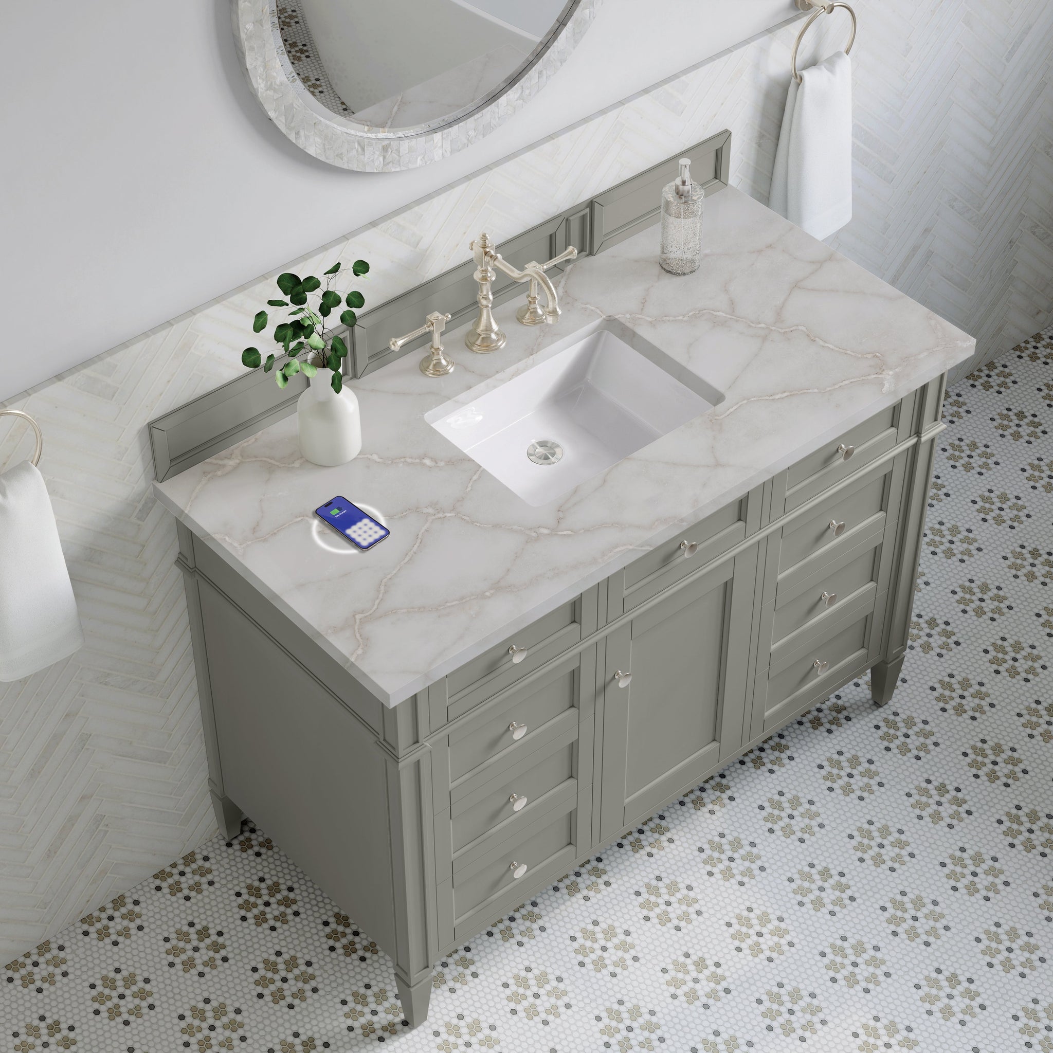 James Martin Brittany 48" Single Bathroom Vanity, Urban Gray with Victorian Silver (FreePower) countertop