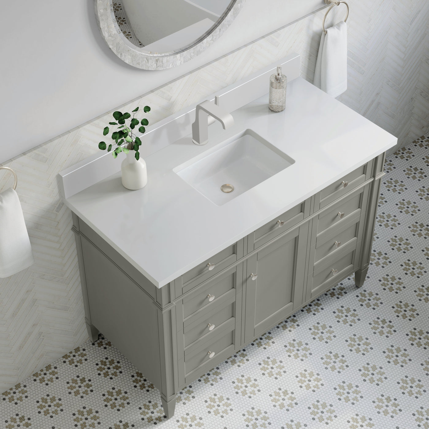 James Martin Brittany 48" Single Bathroom Vanity, Urban Gray with White Zeus (Single Hole, with Backsplash) countertop