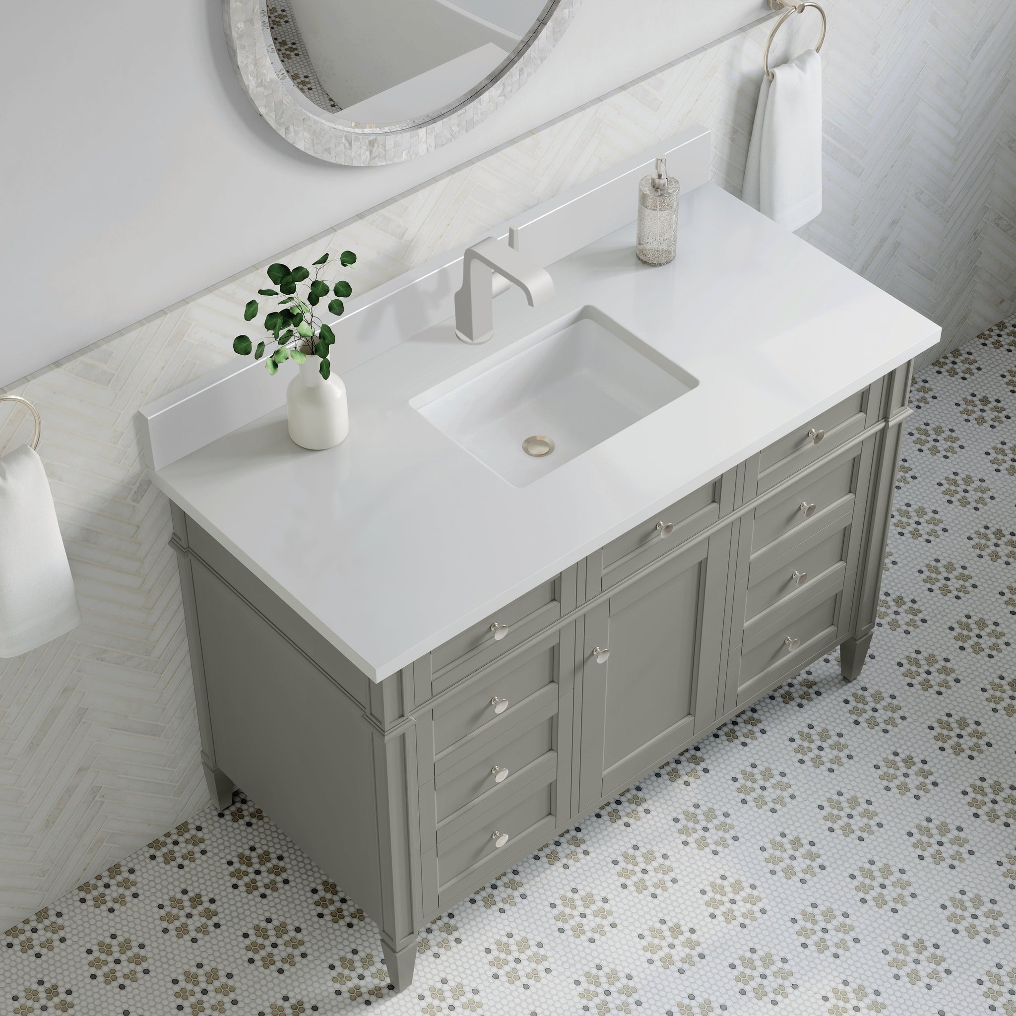 James Martin Brittany 48" Single Bathroom Vanity, Urban Gray with White Zeus (Single Hole, with Backsplash) countertop