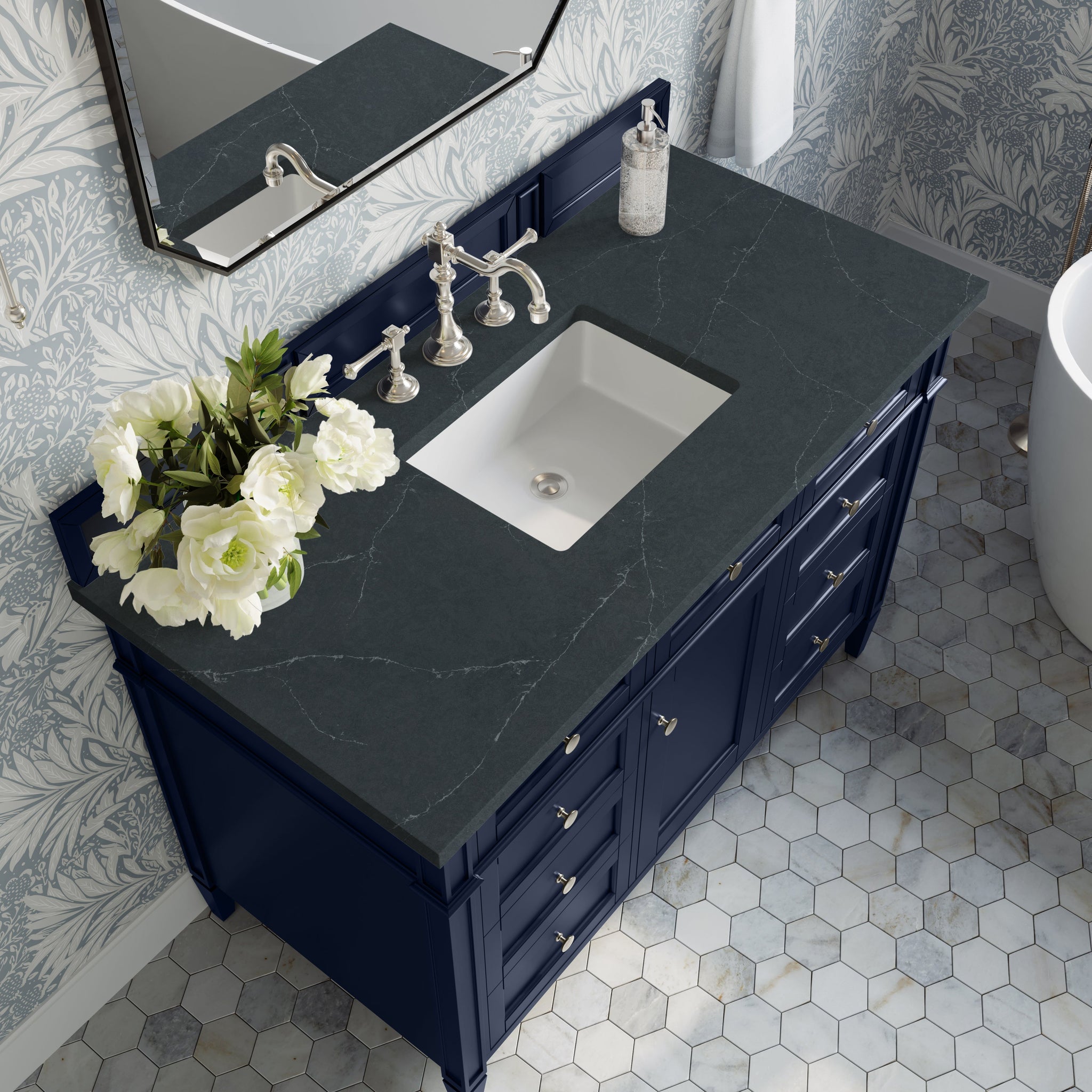 James Martin Brittany 48" Single Bathroom Vanity, Victory Blue with Charcoal Soapstone countertop