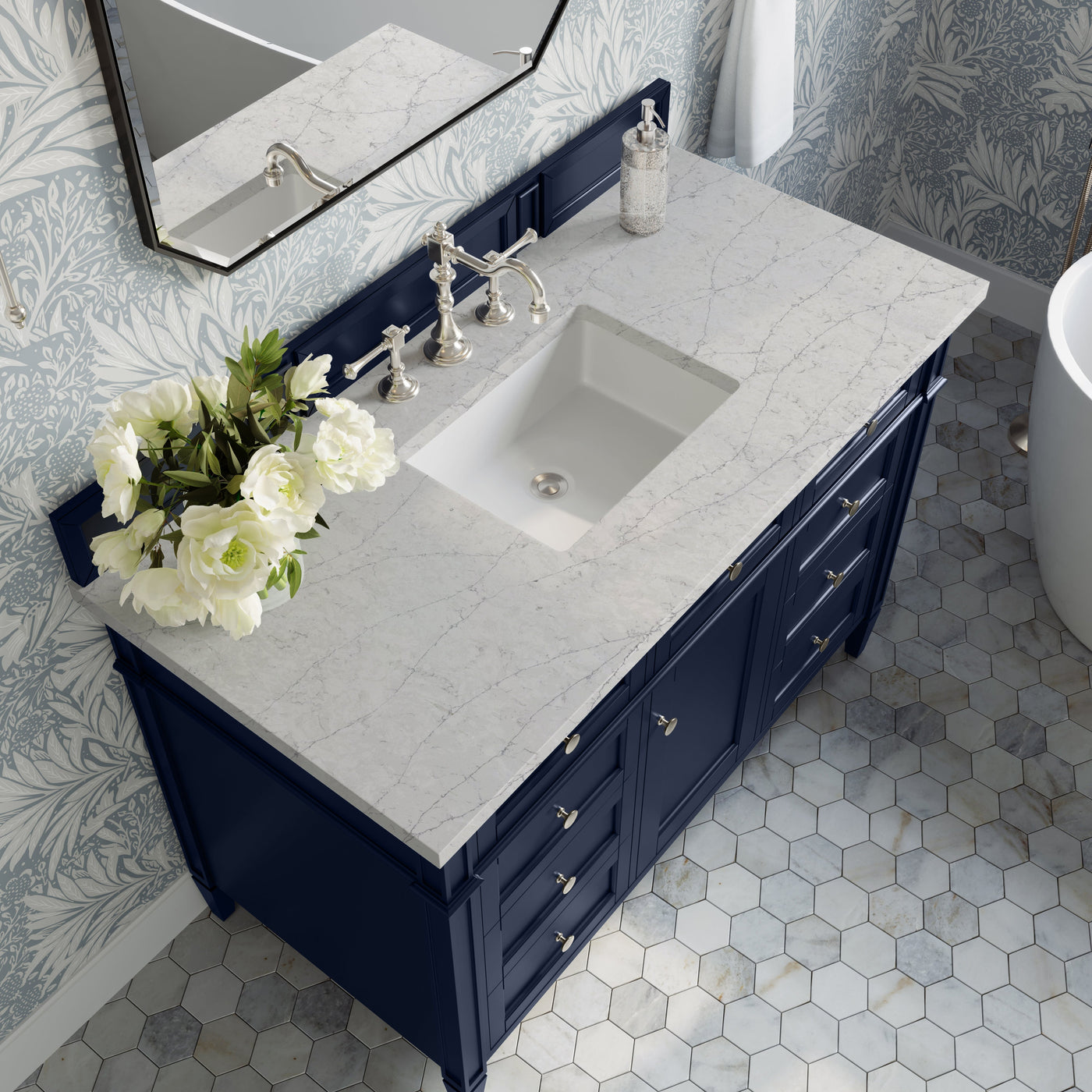James Martin Brittany 48" Single Bathroom Vanity, Victory Blue with Eternal Jasmine Pearl countertop