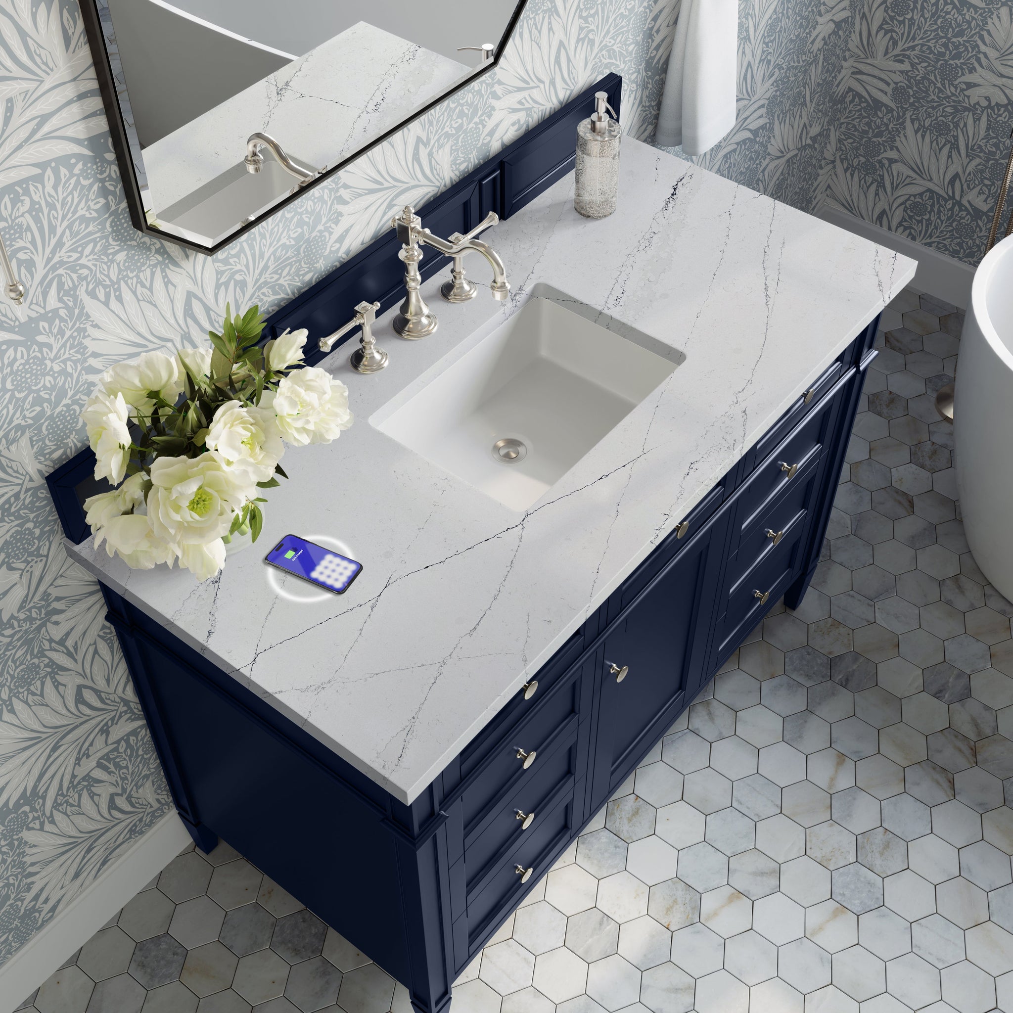 James Martin Brittany 48" Single Bathroom Vanity, Victory Blue with Ethereal Noctis (FreePower) countertop