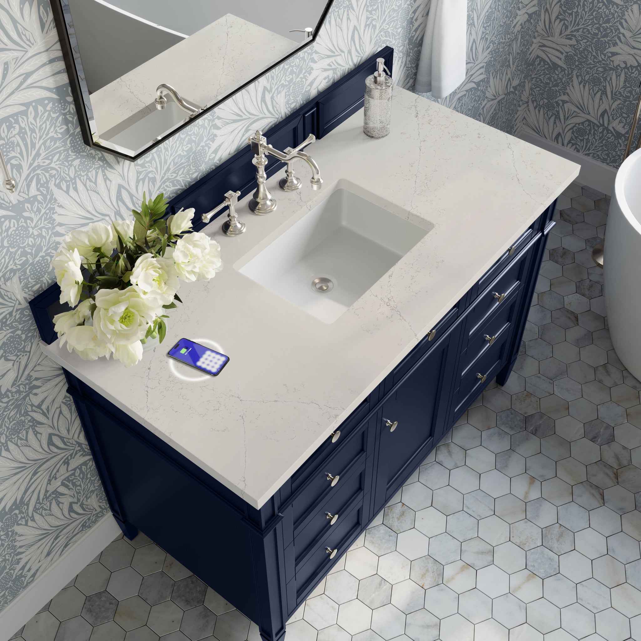 James Martin Brittany 48" Single Bathroom Vanity, Victory Blue with Siberian (FreePower) countertop