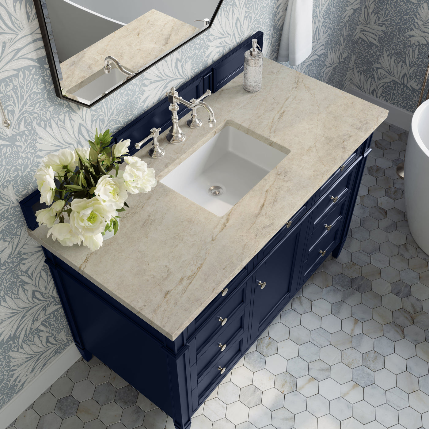 James Martin Brittany 48" Single Bathroom Vanity, Victory Blue with Tajnar countertop
