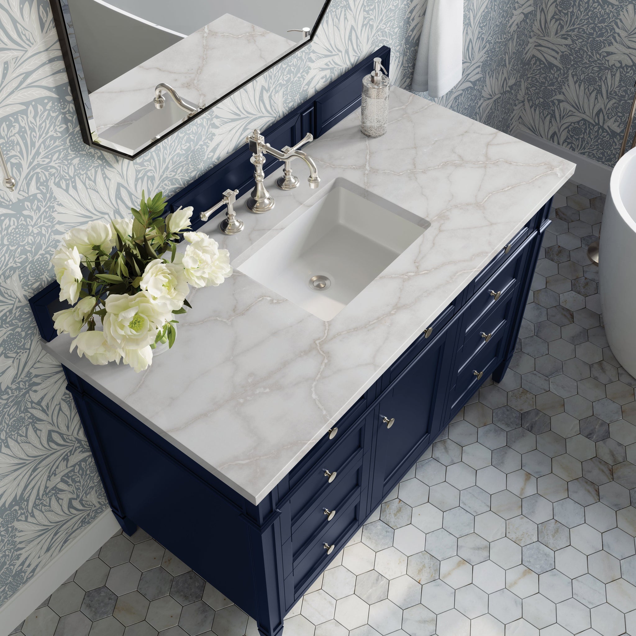 James Martin Brittany 48" Single Bathroom Vanity, Victory Blue with Victorian Silver countertop