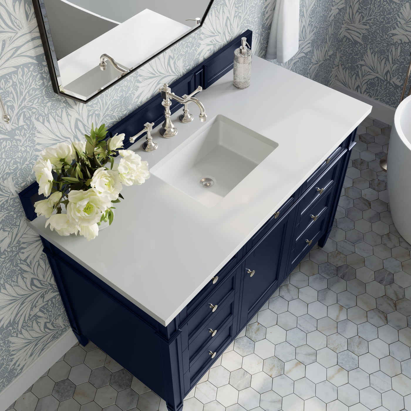 James Martin Brittany 48" Single Bathroom Vanity, Victory Blue with White Zeus countertop