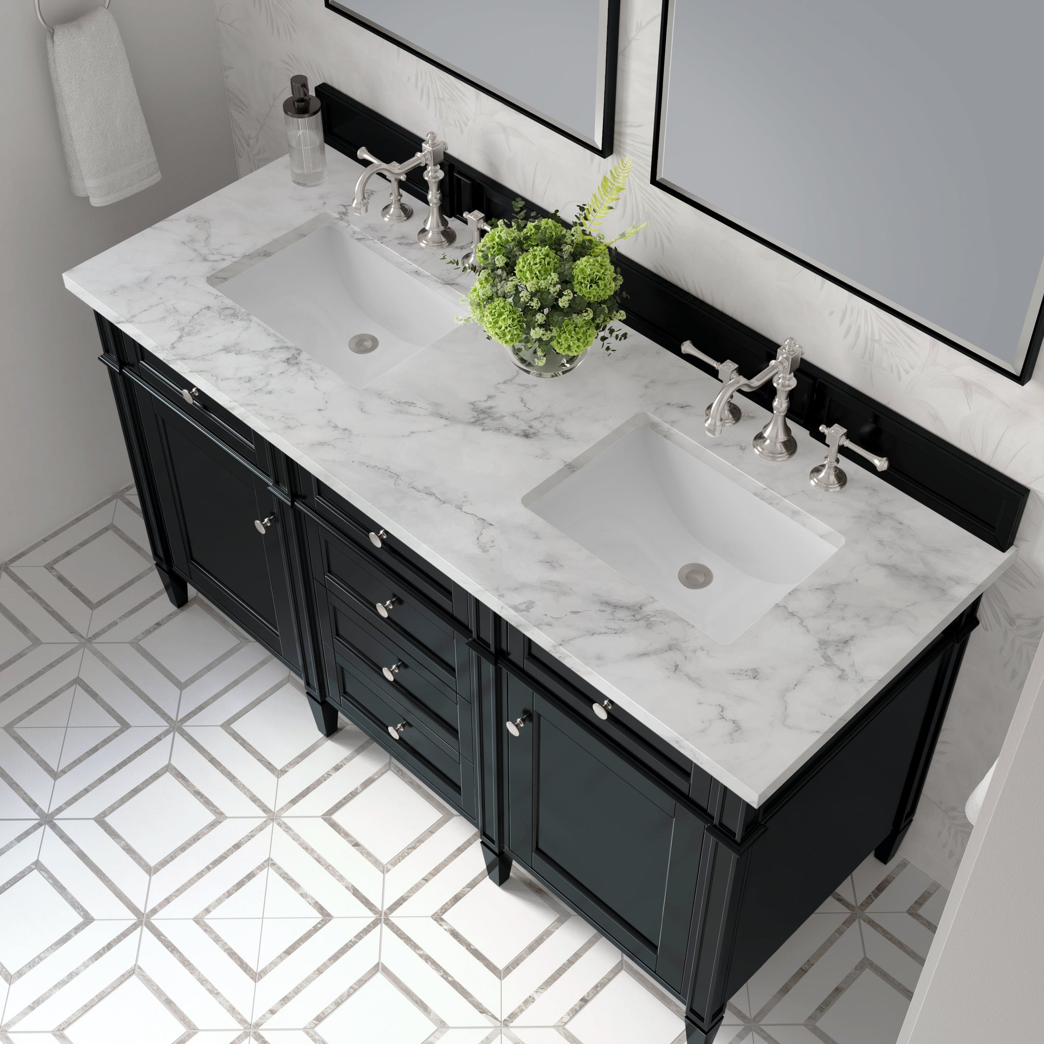 James Martin Brittany 60" Double Bathroom Vanity, Black Onyx with Carrara White countertop