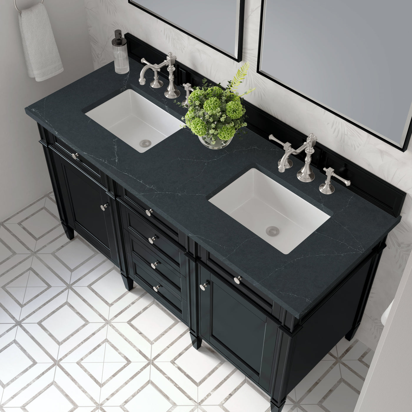 James Martin Brittany 60" Double Bathroom Vanity, Black Onyx with Charcoal Soapstone countertop