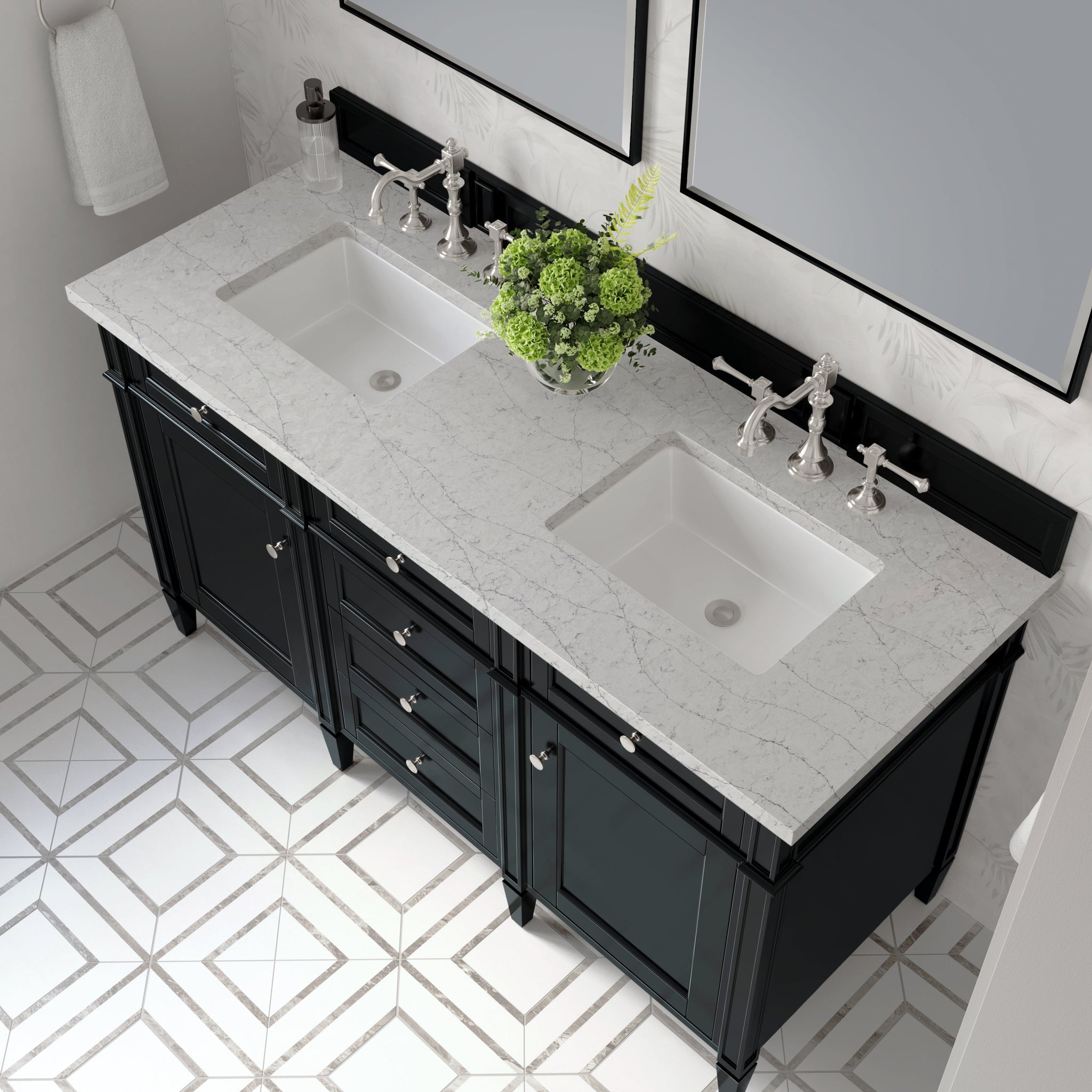 James Martin Brittany 60" Double Bathroom Vanity, Black Onyx with Eternal Jasmine Pearl countertop