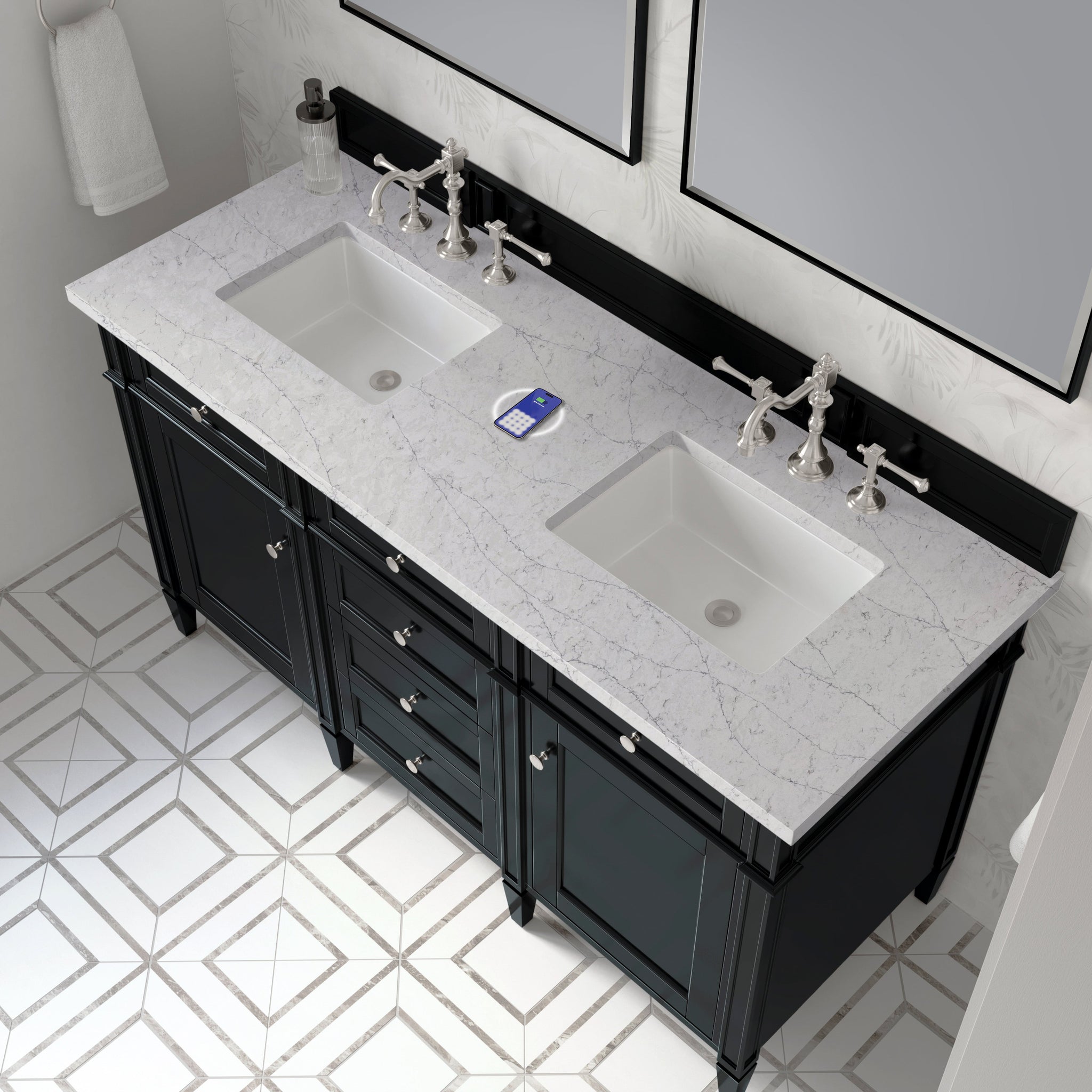 James Martin Brittany 60" Double Bathroom Vanity, Black Onyx with Eternal Jasmine Pearl (FreePower) countertop