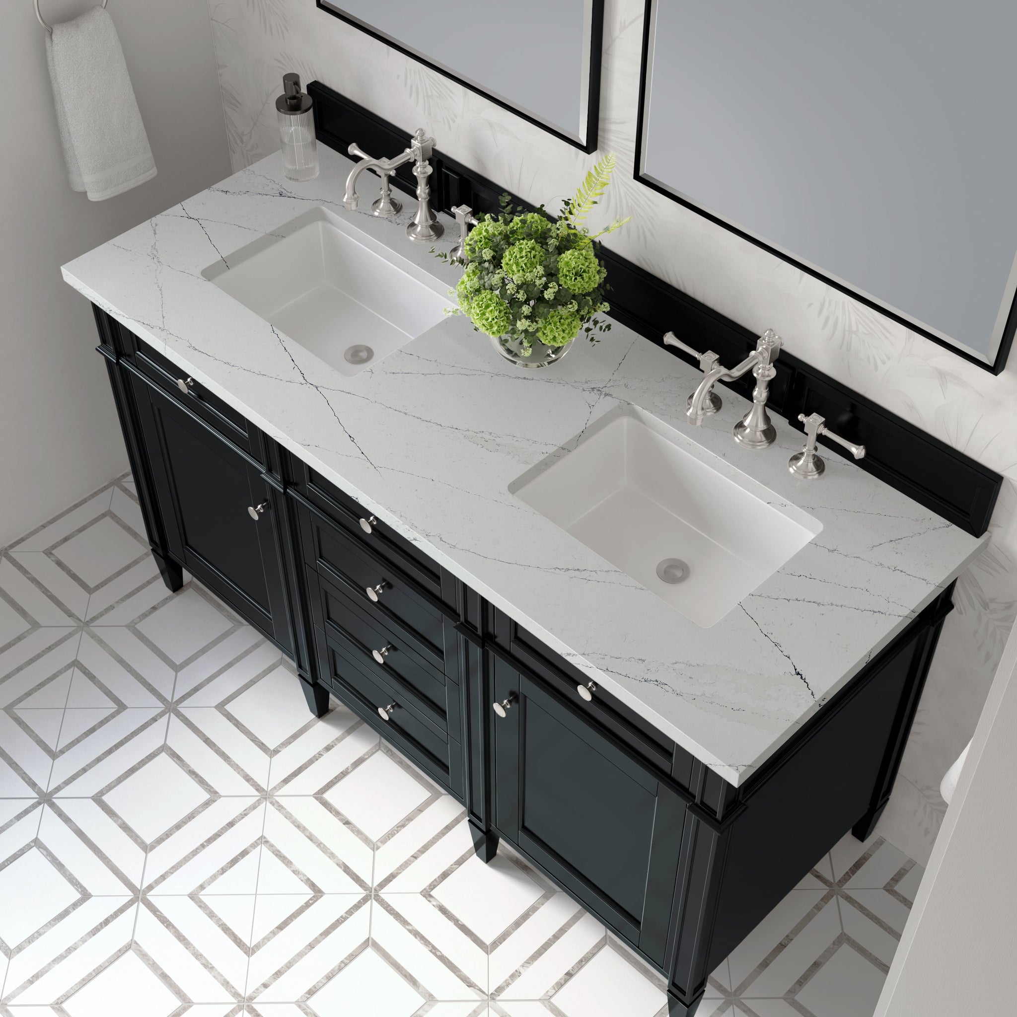 James Martin Brittany 60" Double Bathroom Vanity, Black Onyx with Ethereal Noctis countertop