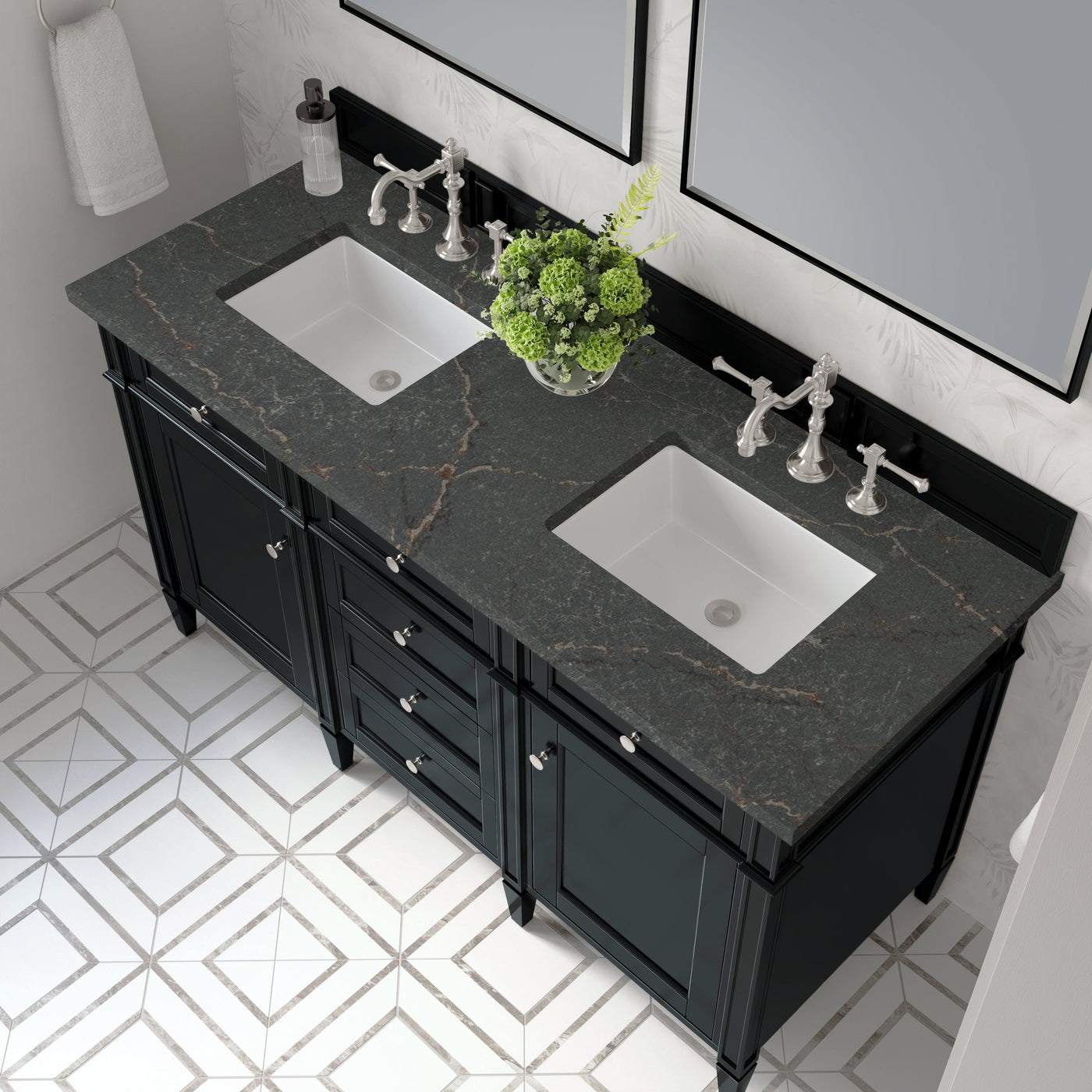 James Martin Brittany 60" Double Bathroom Vanity, Black Onyx with Parisien Bleu countertop
