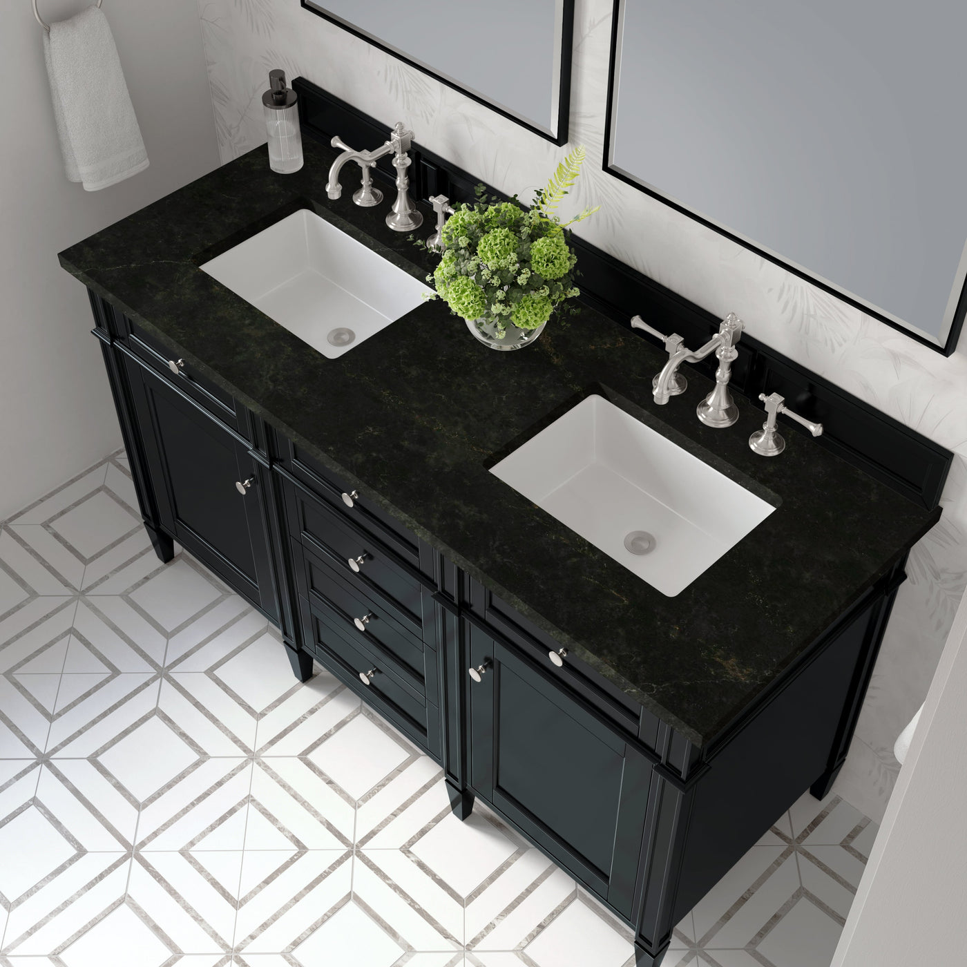 James Martin Brittany 60" Double Bathroom Vanity, Black Onyx with Phantome countertop