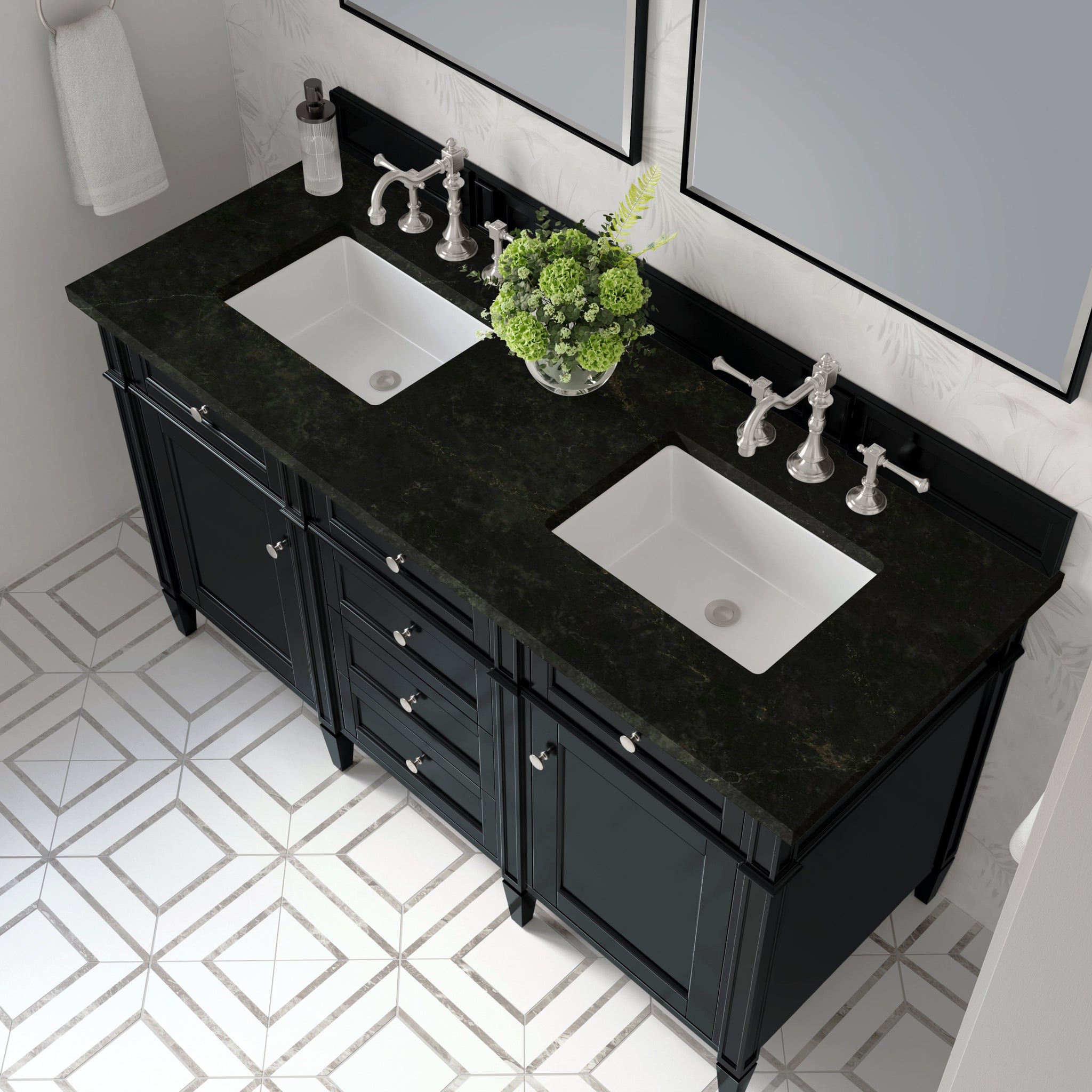 James Martin Brittany 60" Double Bathroom Vanity, Black Onyx with Phantome countertop